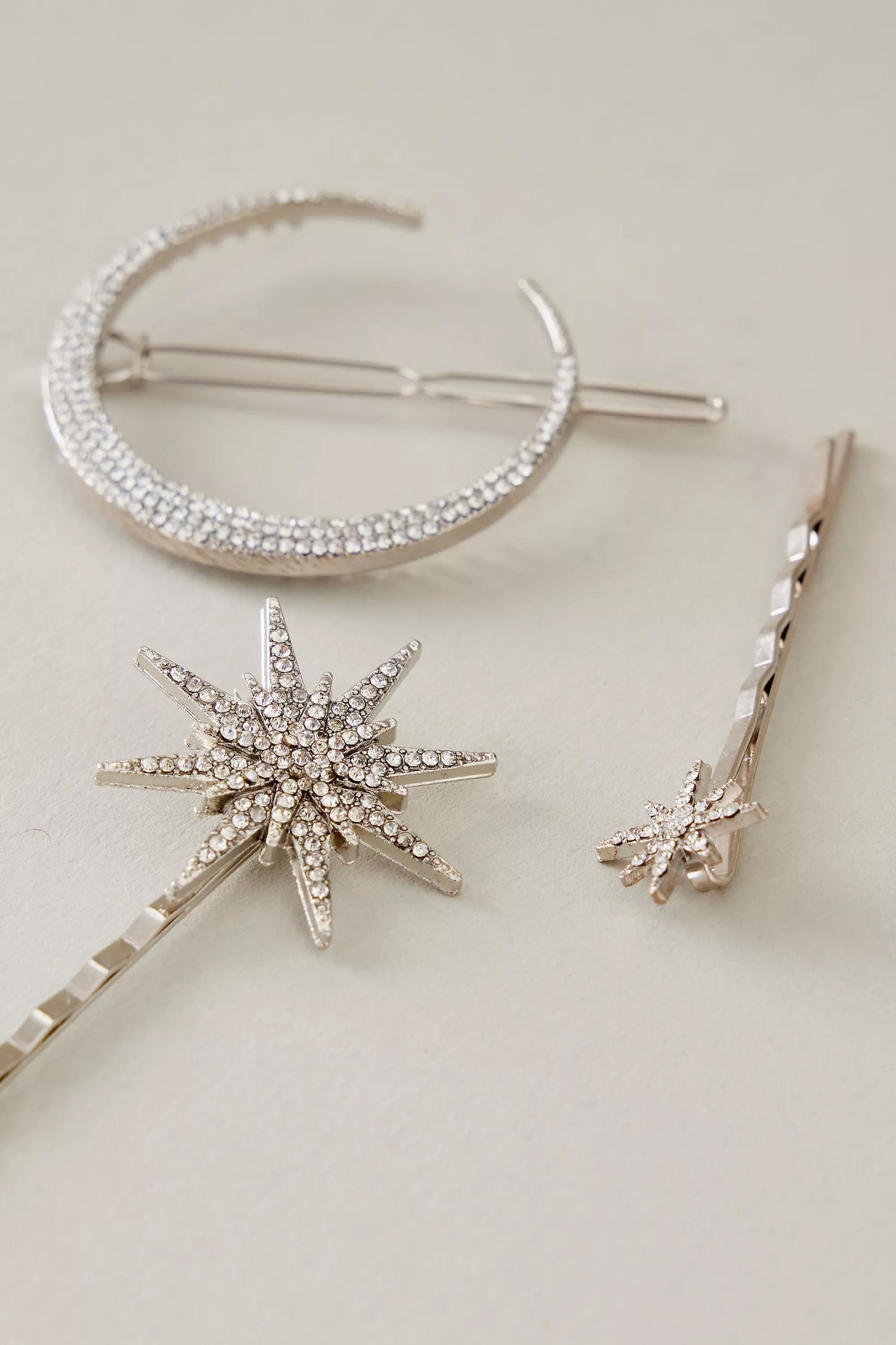 Celestial Crystal Hair Bobby Pins, Set Of 3, Silver, , large image number 3
