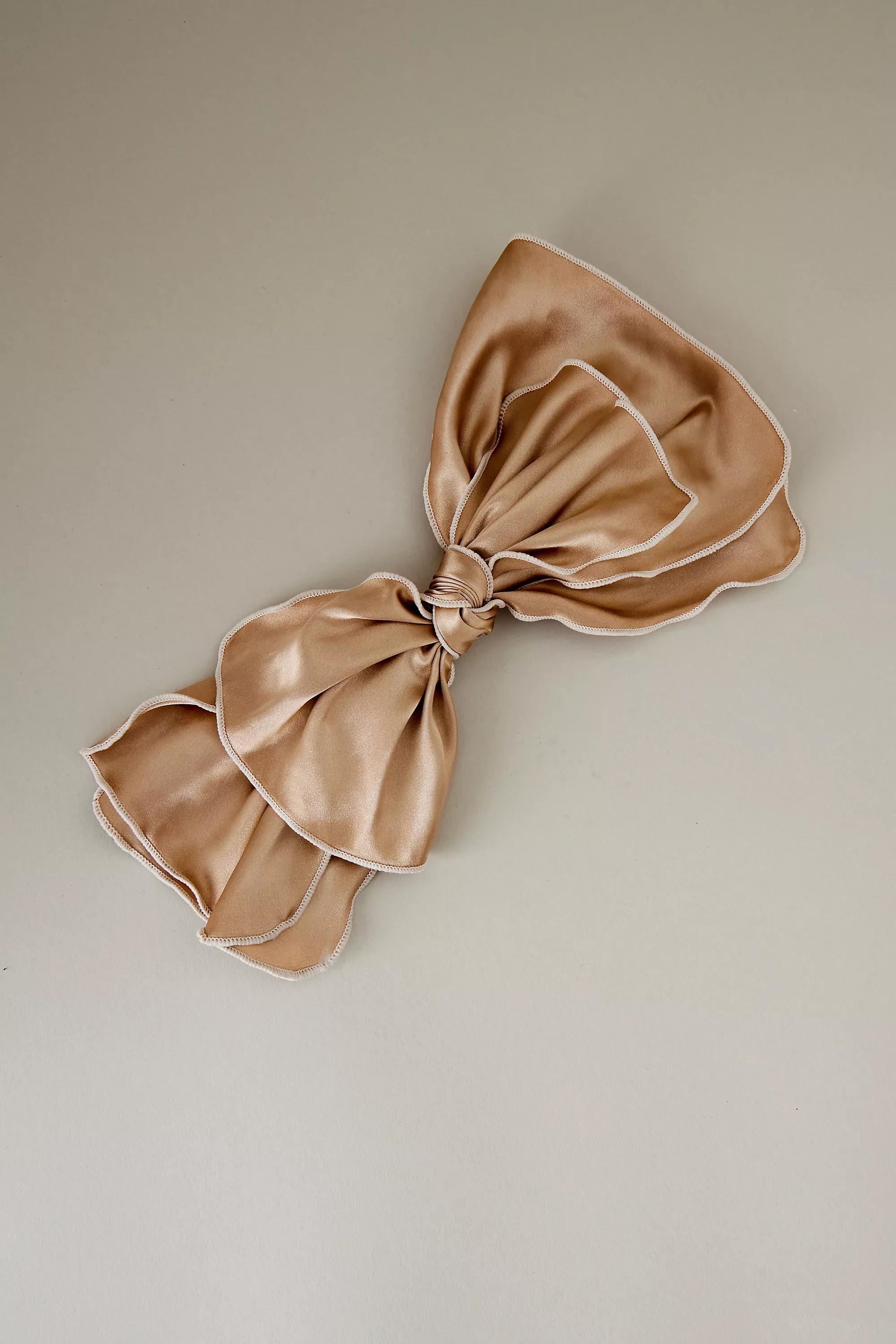 Silky Bow Barrette Hair Clip, Beige, A501_0023, large image number 0