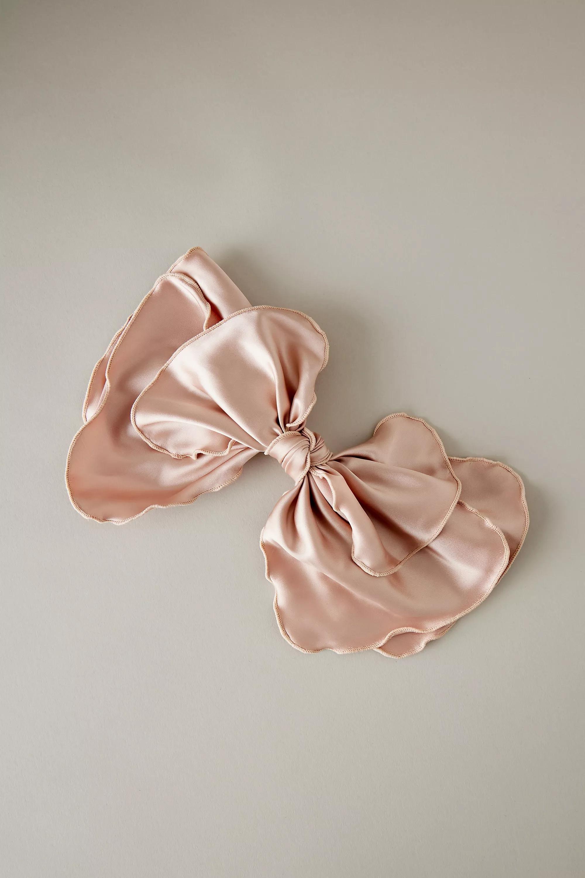 Silky Bow Barrette Hair Clip, Ivory, A501_0211, large image number 0