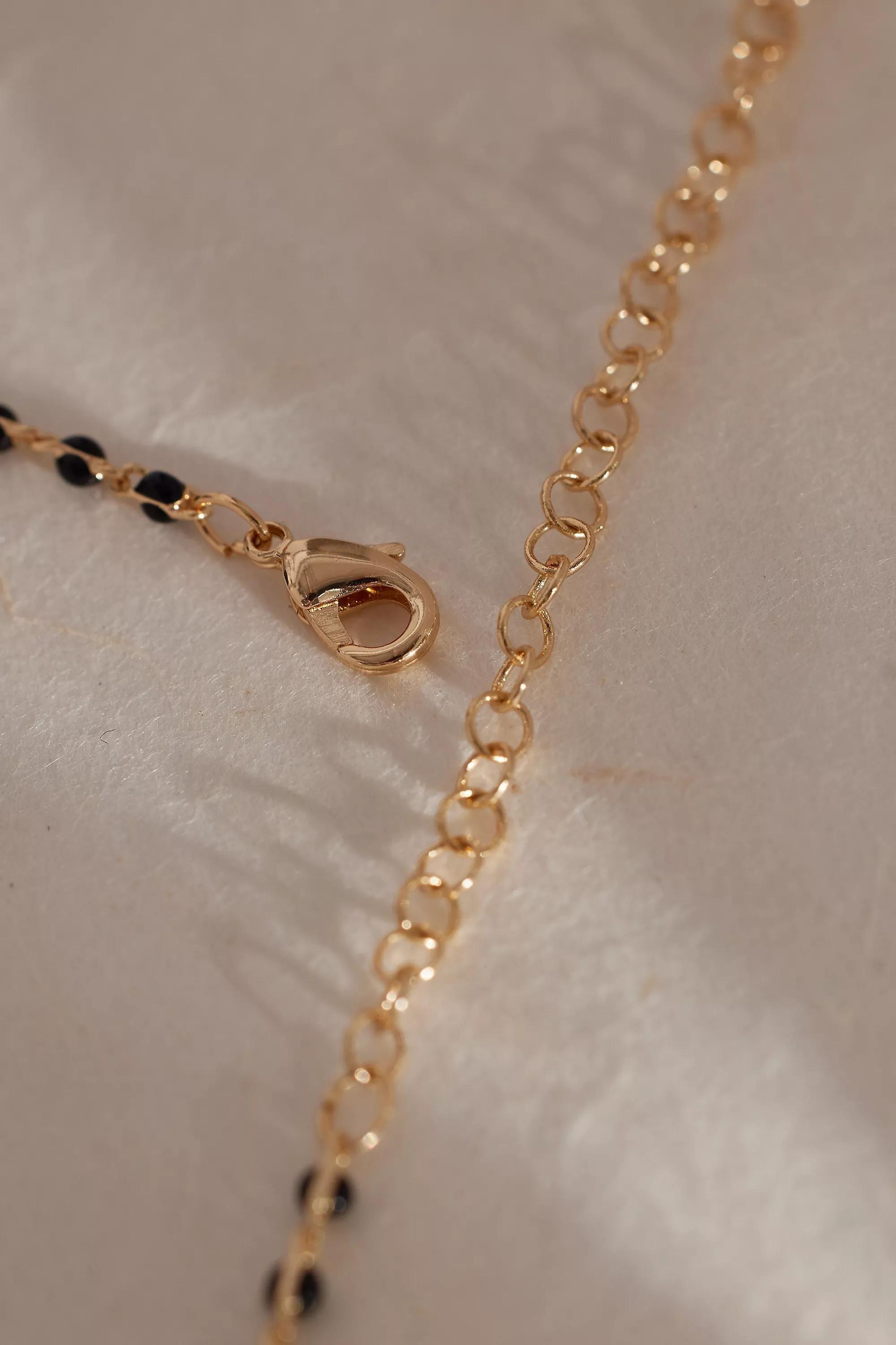 Gold-Plated Crystal Heart Pendant Beaded Chain Necklace, Black, A501_0001, large image number 2