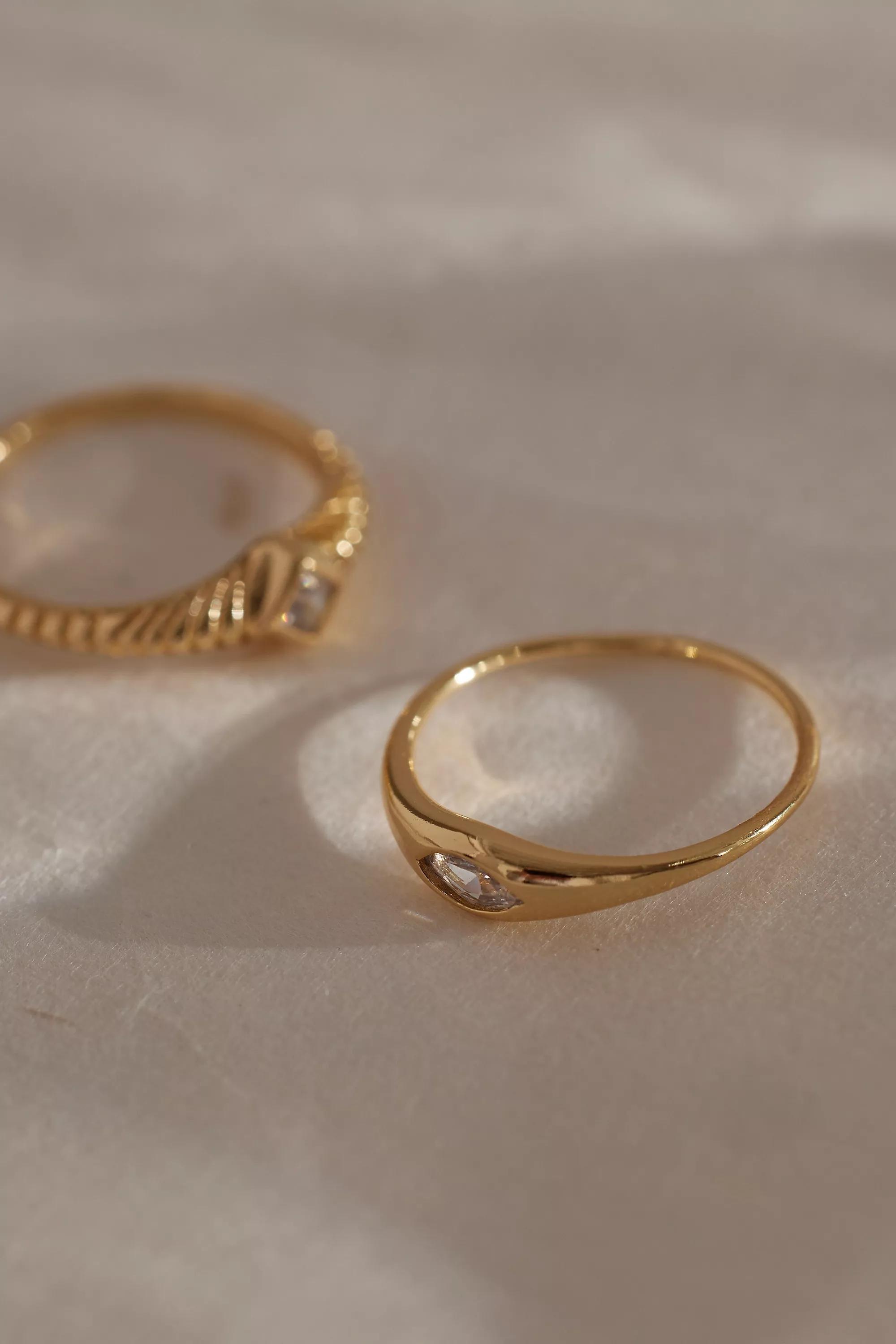 Vintage Crystal Rings, Set Of 2, Gold, , large image number 1