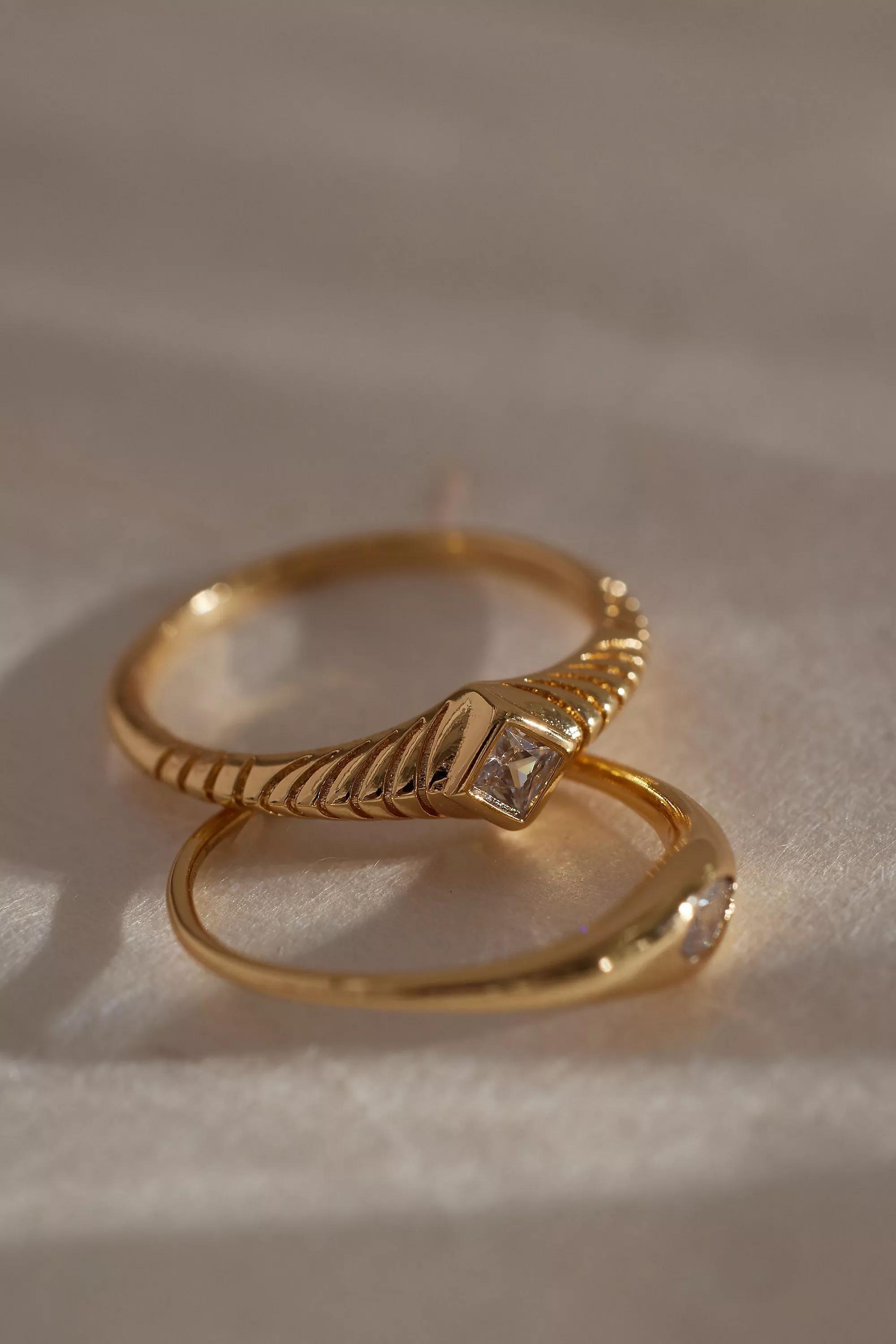 Vintage Crystal Rings, Set Of 2, Gold, , large image number 2