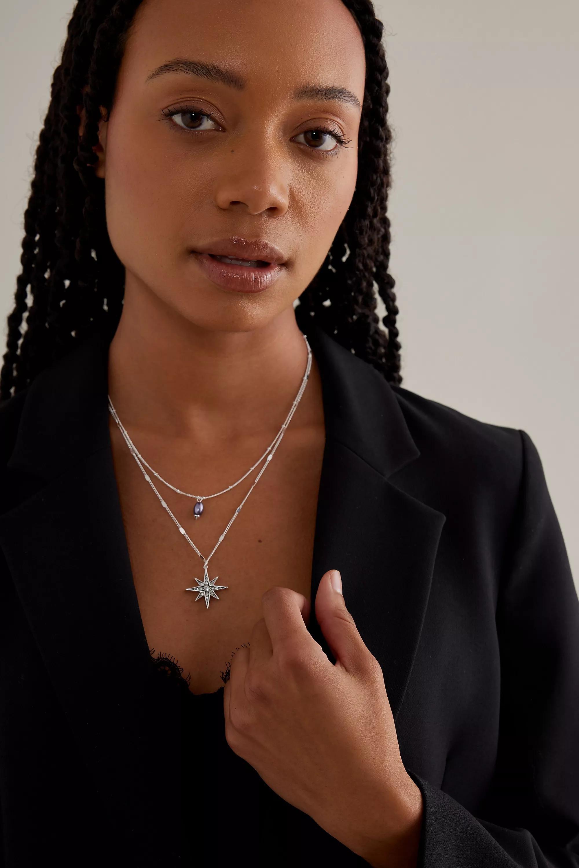 Crystal Star-Pendant Layered Chain Necklace, Silver, A501_0007, large image number 0