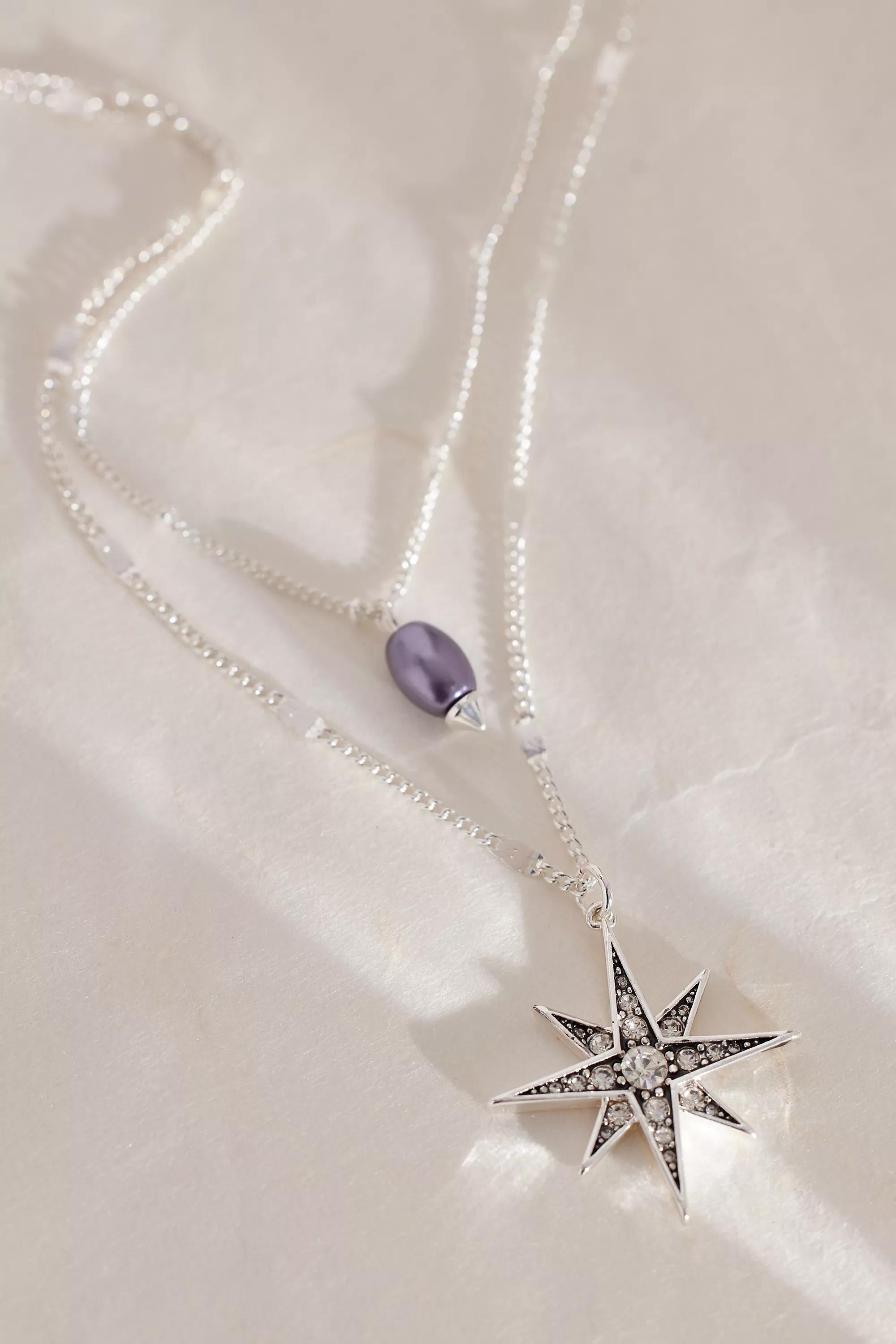 Crystal Star-Pendant Layered Chain Necklace, Silver, A501_0007, large image number 1