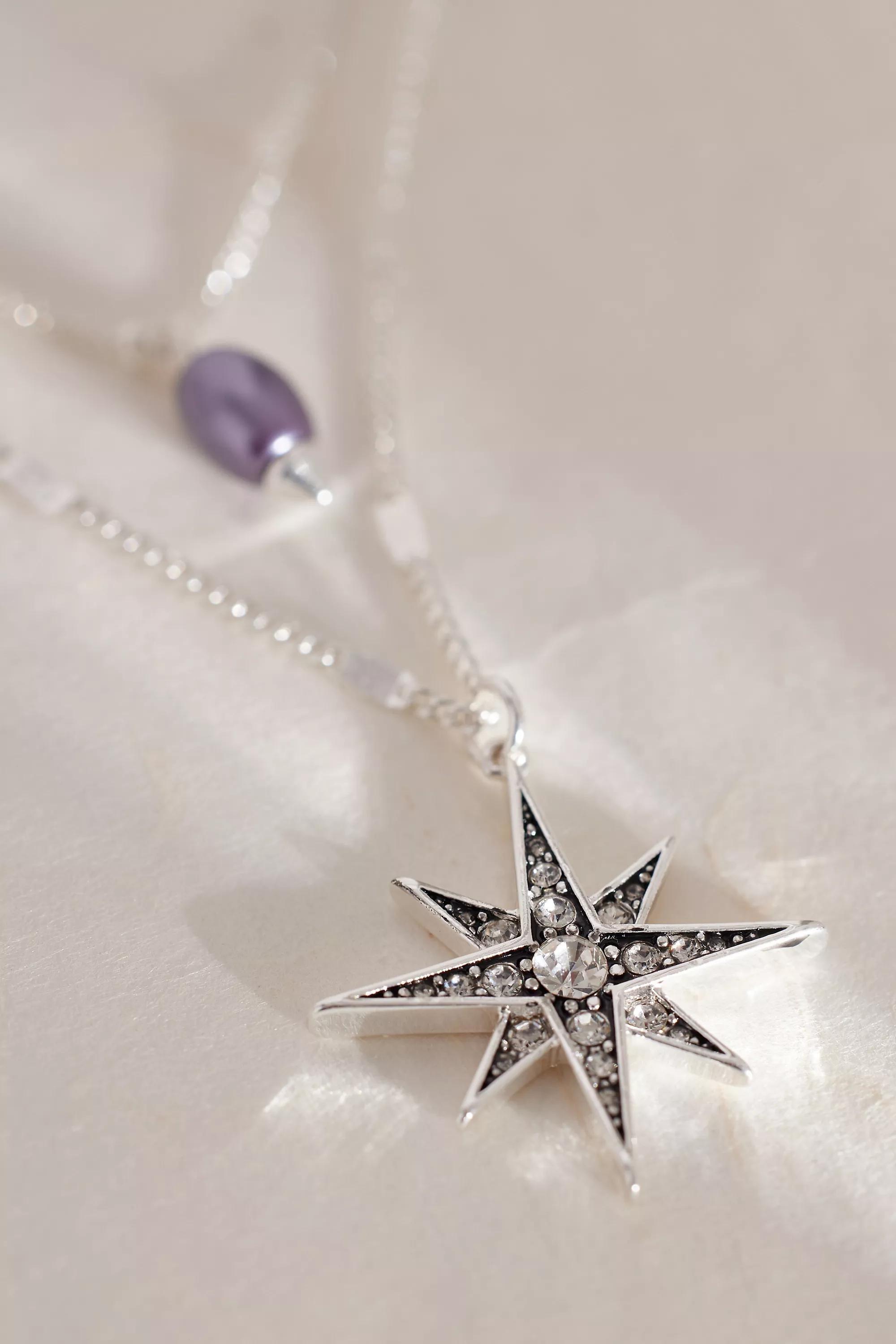 Crystal Star-Pendant Layered Chain Necklace, Silver, A501_0007, large image number 2