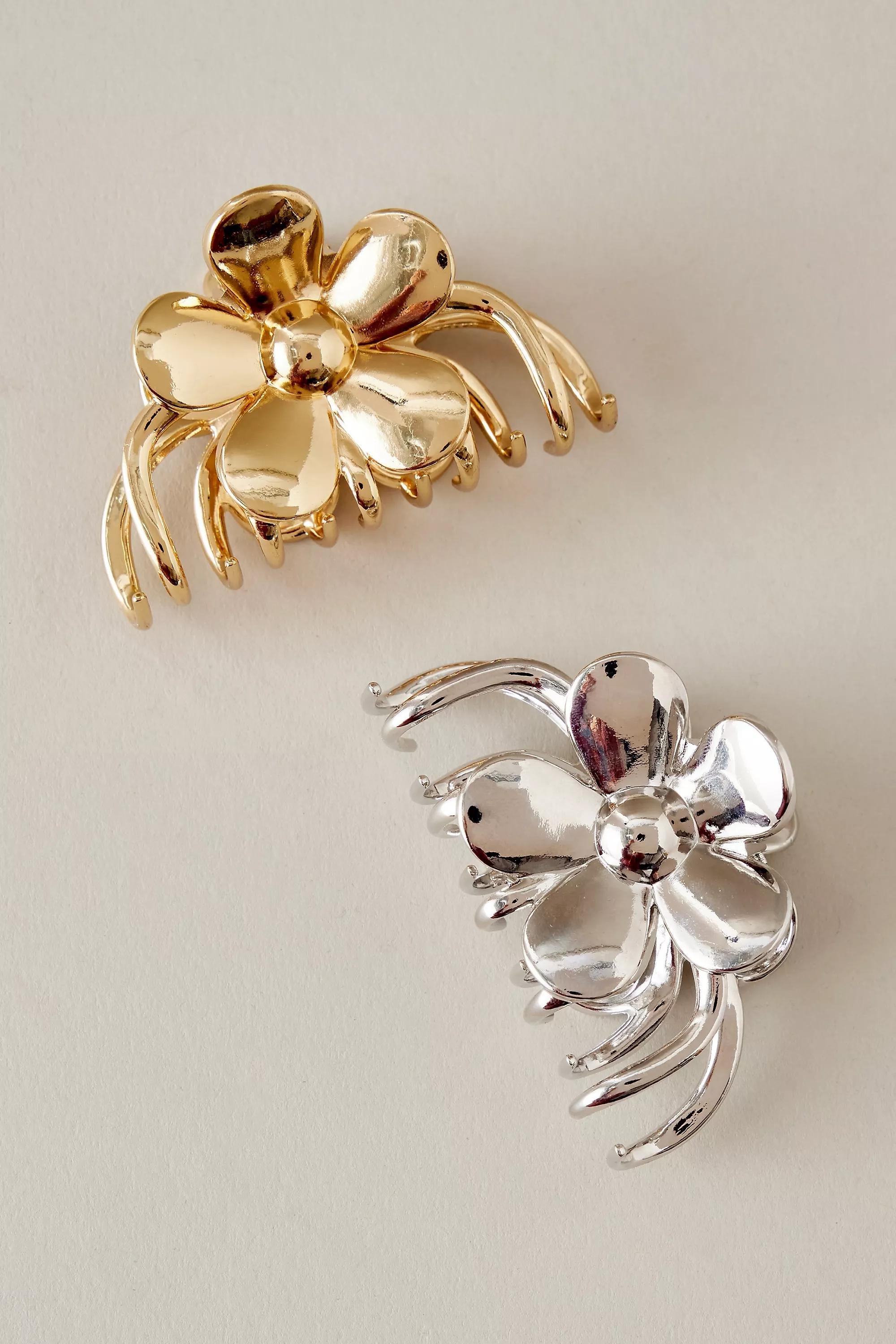 Mixed Metal Floral Hair Claw Clips, Set Of 2, Multicolour, A501_0000, large image number 1