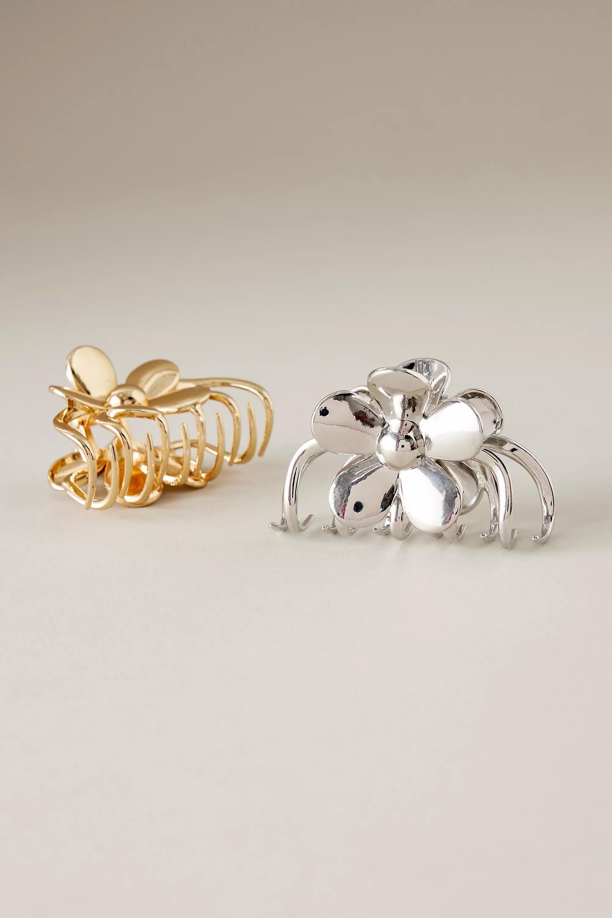 Mixed Metal Floral Hair Claw Clips, Set Of 2, Multicolour, A501_0000, large image number 2