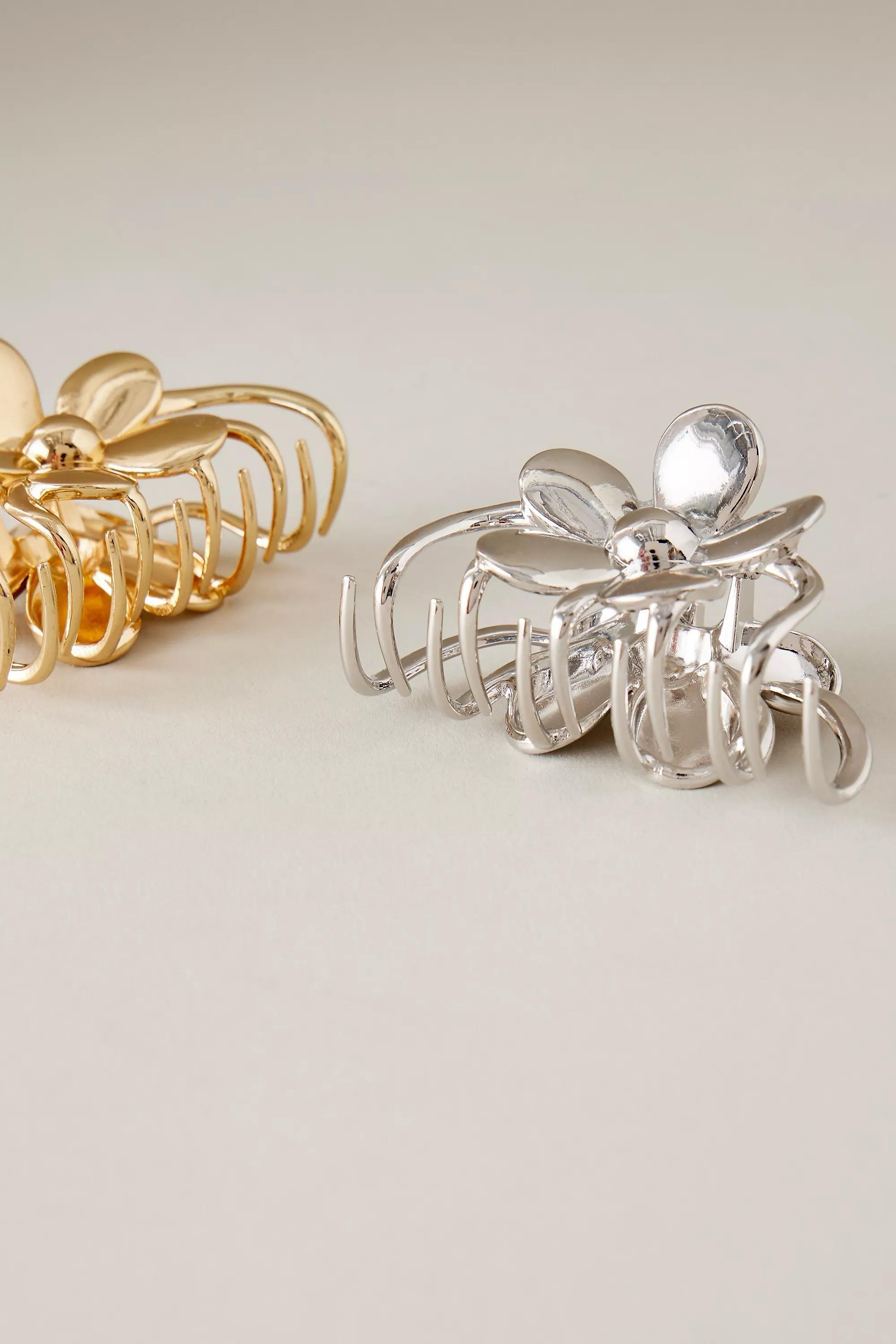 Mixed Metal Floral Hair Claw Clips, Set Of 2, Multicolour, A501_0000, large image number 3