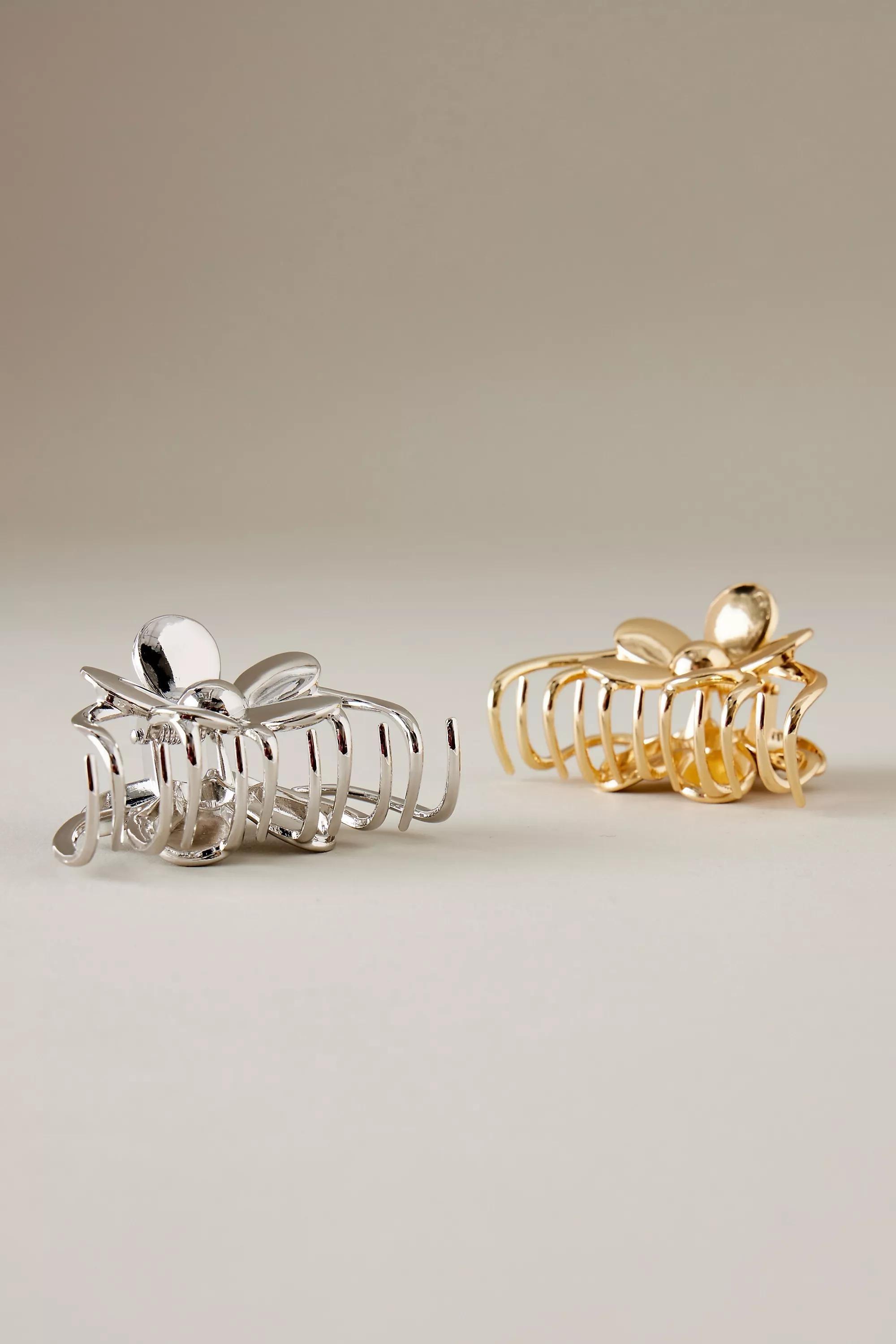 Mixed Metal Floral Hair Claw Clips, Set Of 2, Multicolour, A501_0000, large image number 4