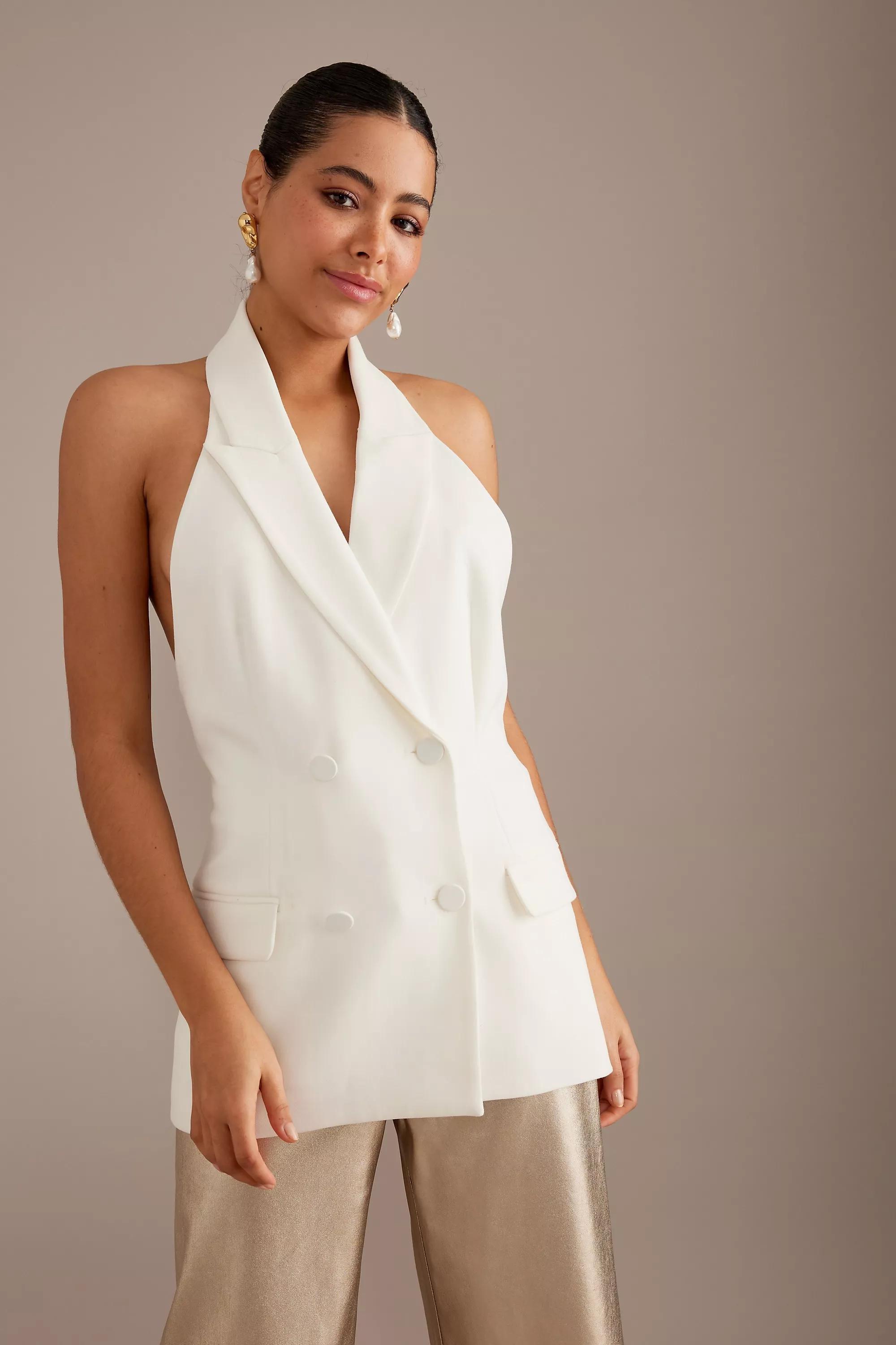 Baredot Sleeveless Halter Blazer Top, White, , large image number 0