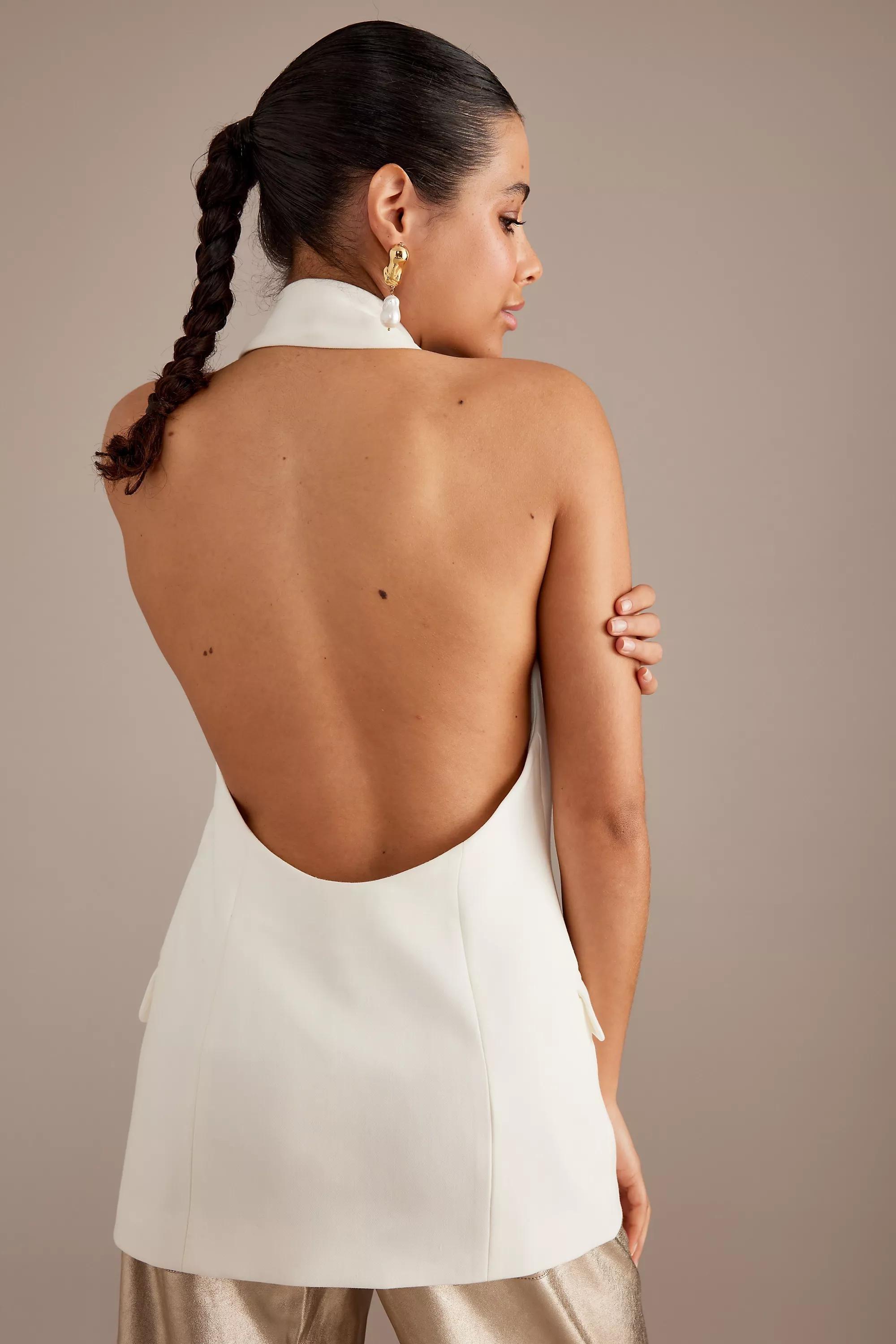 Baredot Sleeveless Halter Blazer Top, White, , large image number 2