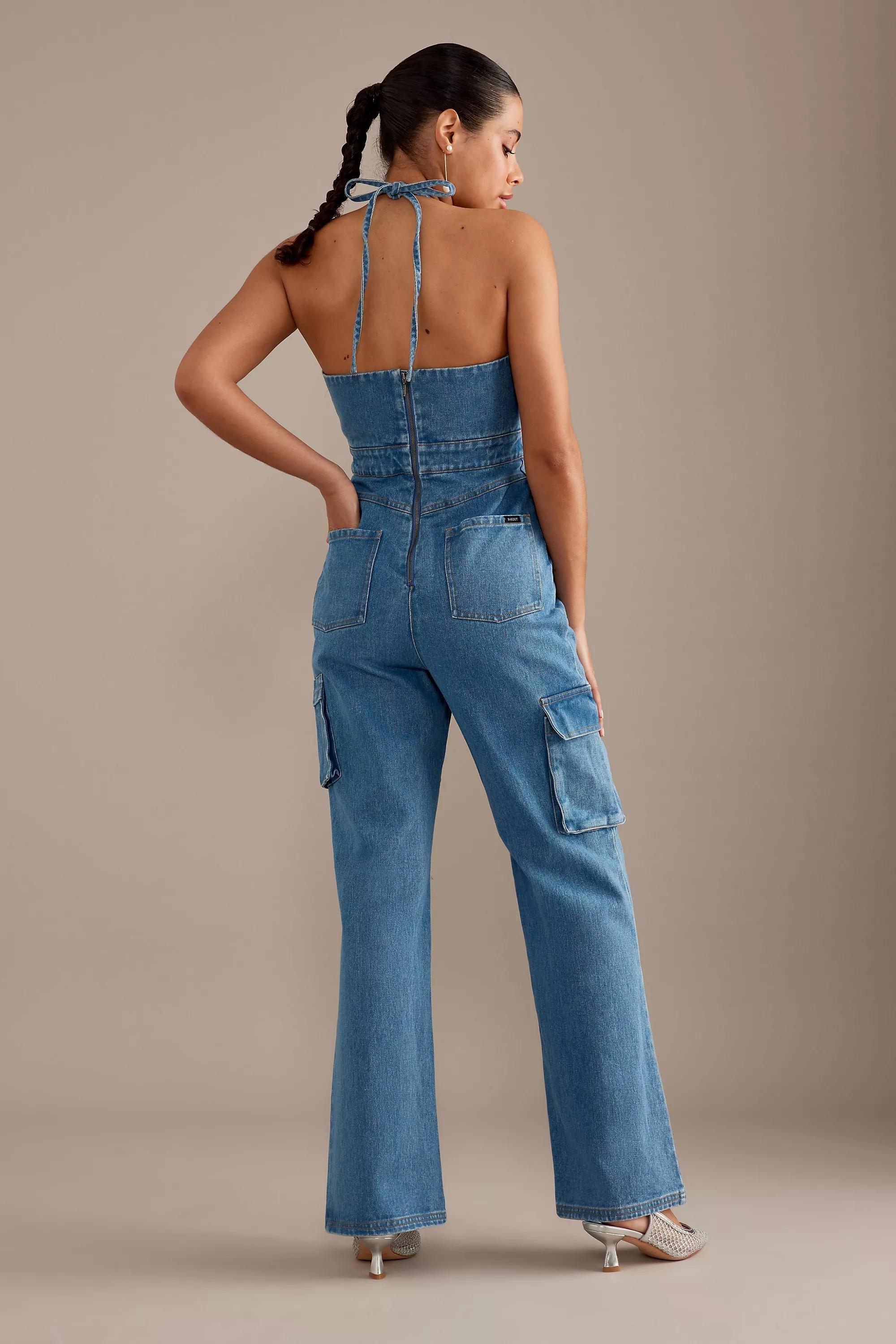 Bardot Zerah Halter Cargo Denim Jumpsuit, Blue, , large image number 2