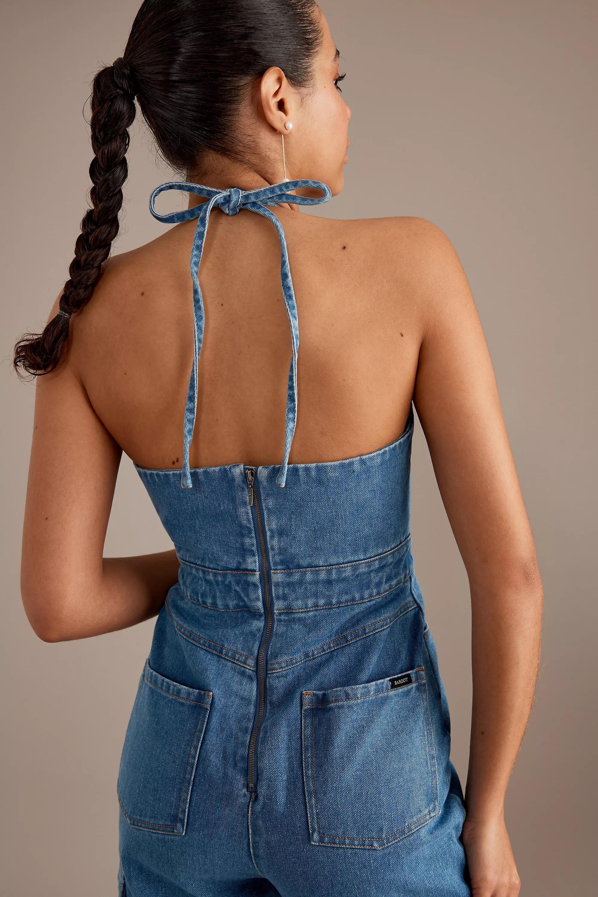 Bardot Zerah Halter Cargo Denim Jumpsuit, Blue, , large image number 3