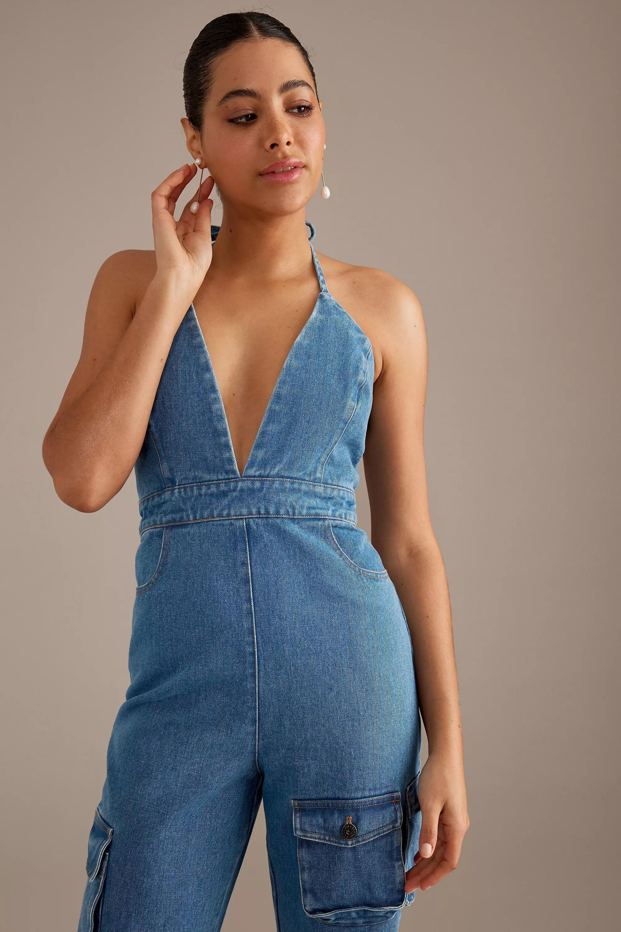 Bardot Zerah Halter Cargo Denim Jumpsuit, Blue, , large image number 4
