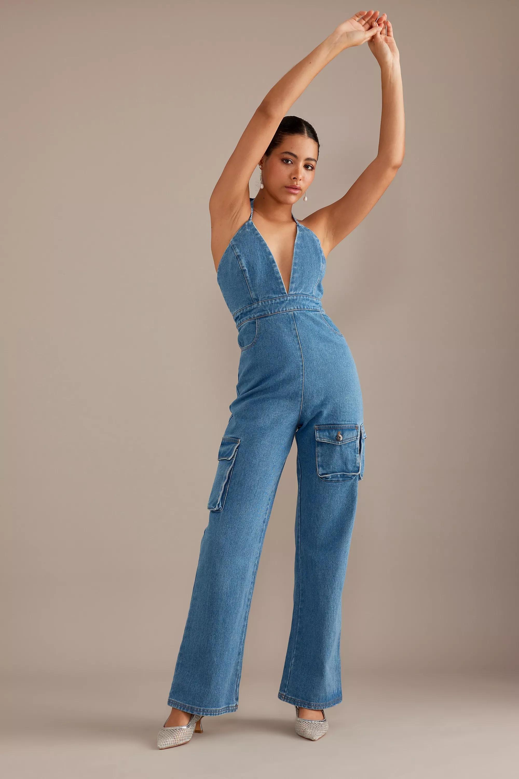 Bardot Zerah Halter Cargo Denim Jumpsuit, Blue, , large image number 5