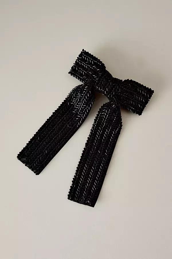 BLK Glitzy Beaded Bow Barrette Hair Clip, , large image number 2