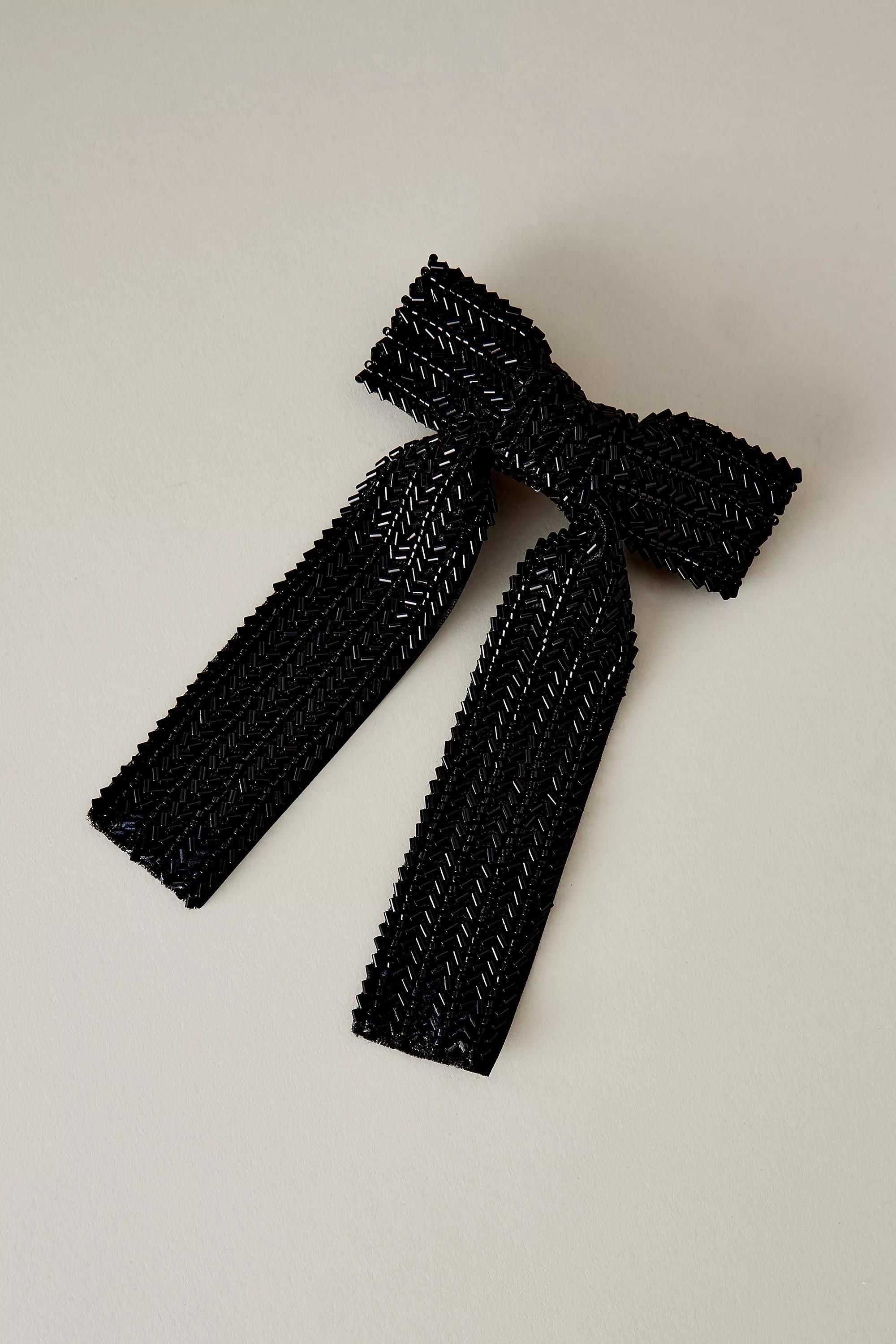 BLK Glitzy Beaded Bow Barrette Hair Clip, , large image number 4
