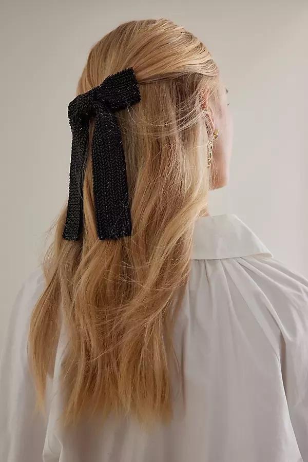 BLK Glitzy Beaded Bow Barrette Hair Clip, , large image number 6