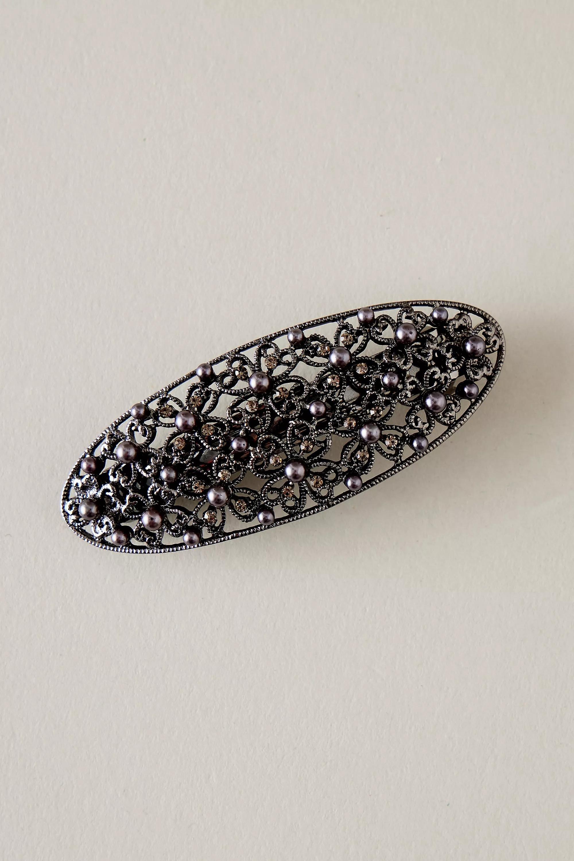 Uk Dark Prl Single Barette, Silver, A501_0007, large image number 0