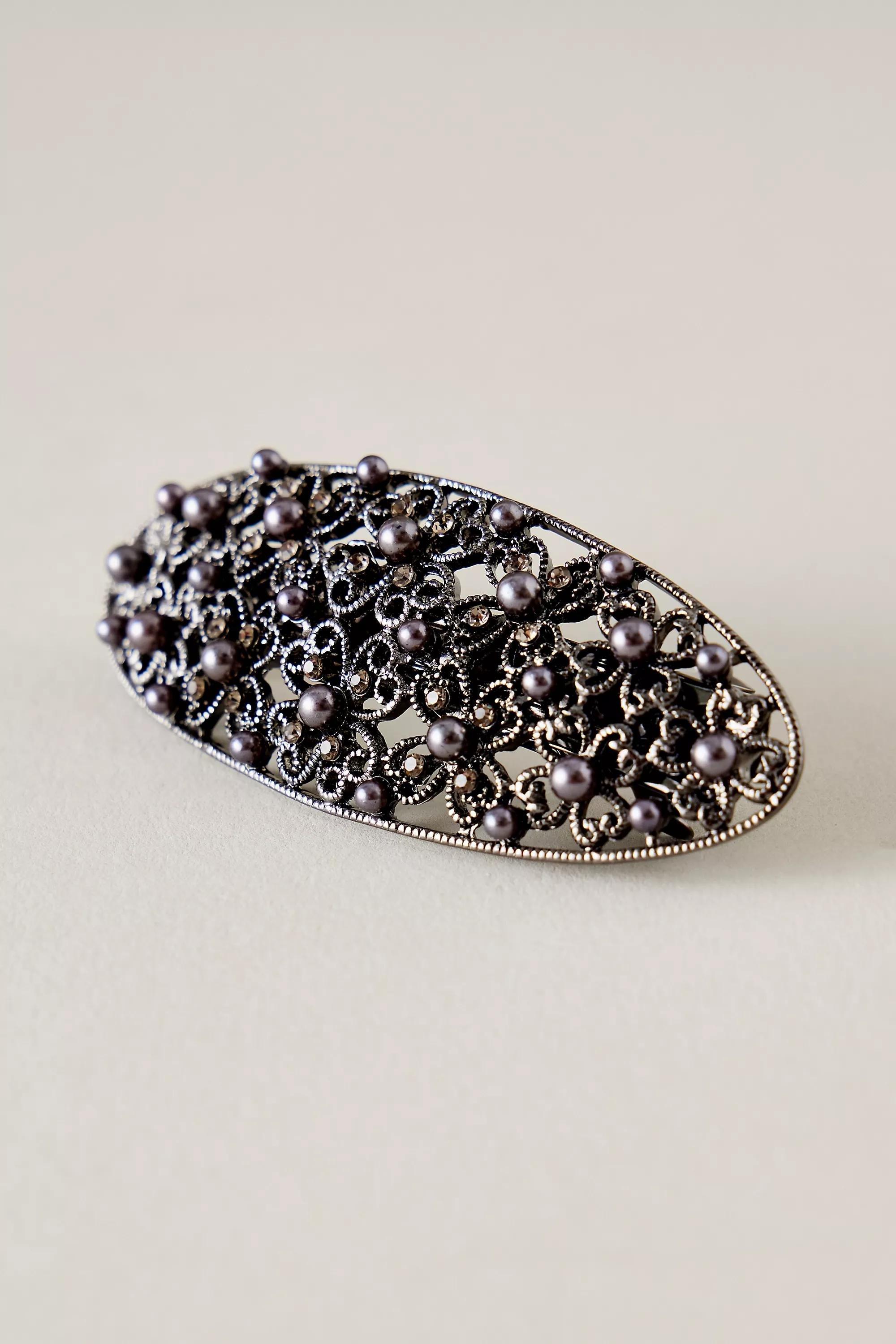 Uk Dark Prl Single Barette, Silver, A501_0007, large image number 1