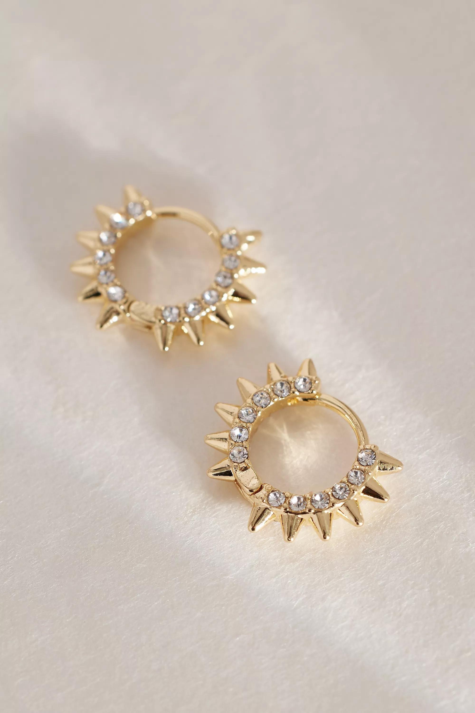 Crystal Spikey Huggie Hoop Earrings, Gold, A501_0070, large image number 1