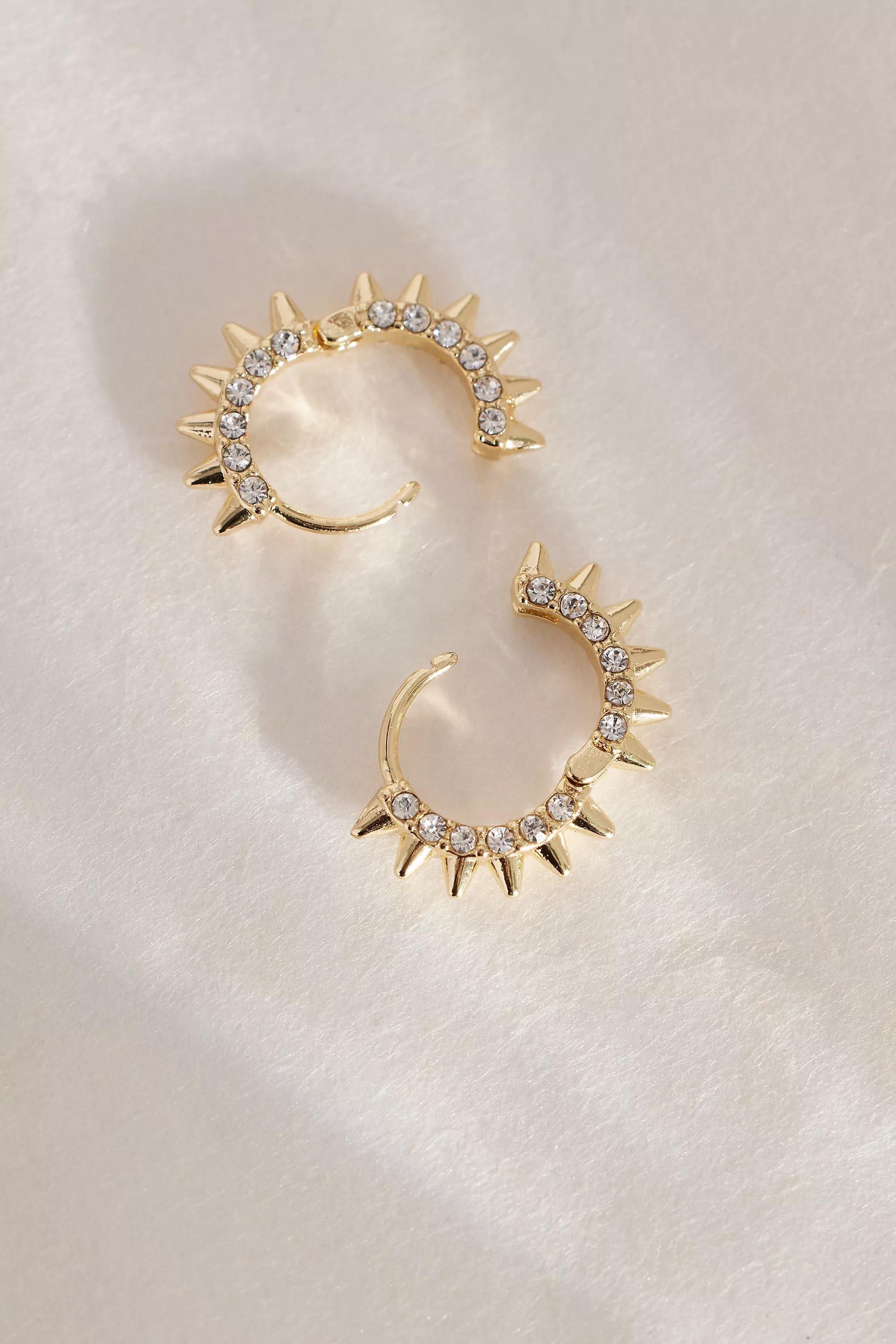 Crystal Spikey Huggie Hoop Earrings, Gold, A501_0070, large image number 2