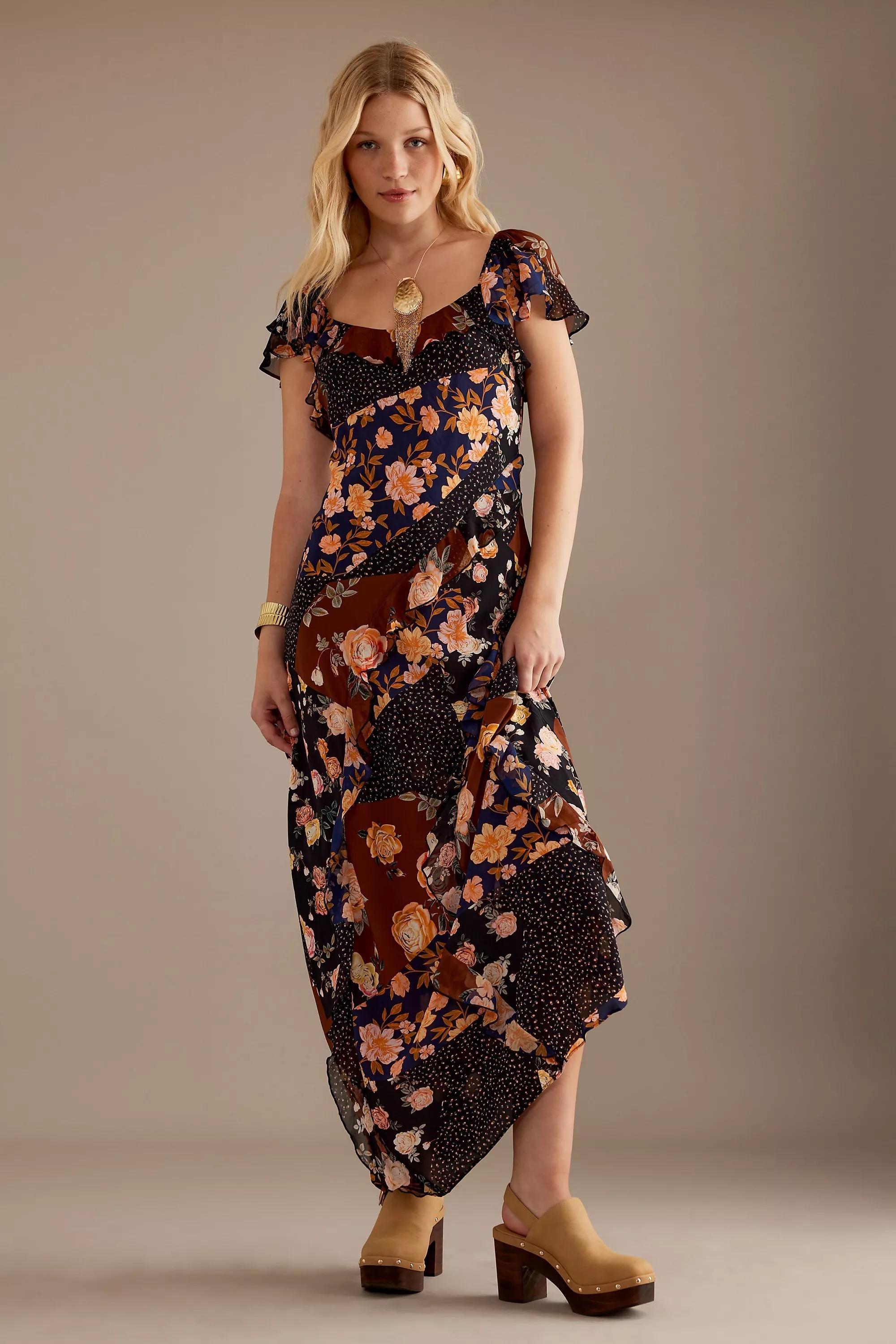 Anthropologie Dress Women Floral Maxi, Brown, , large image number 0