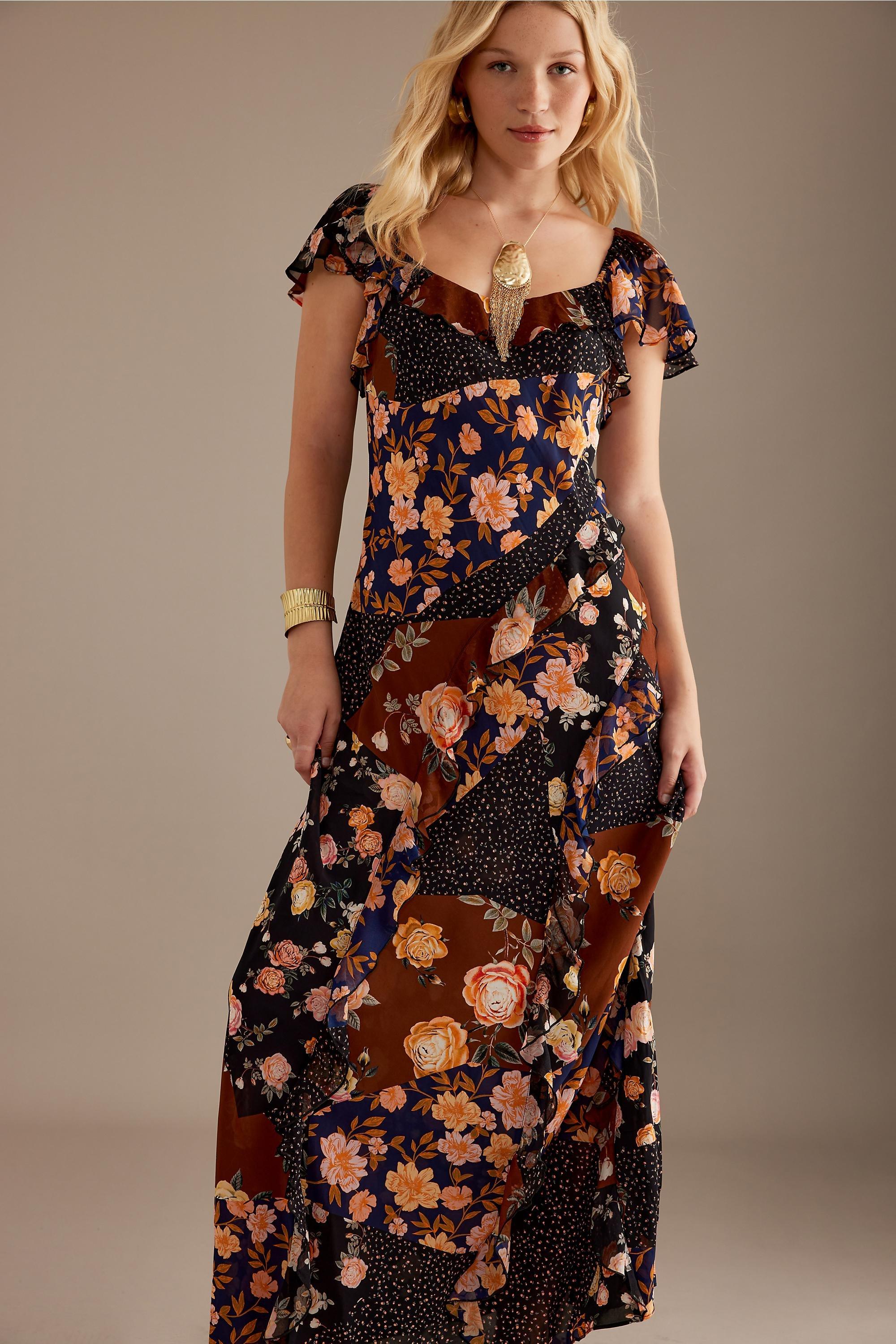 Anthropologie Dress Women Floral Maxi, Brown, , large image number 2