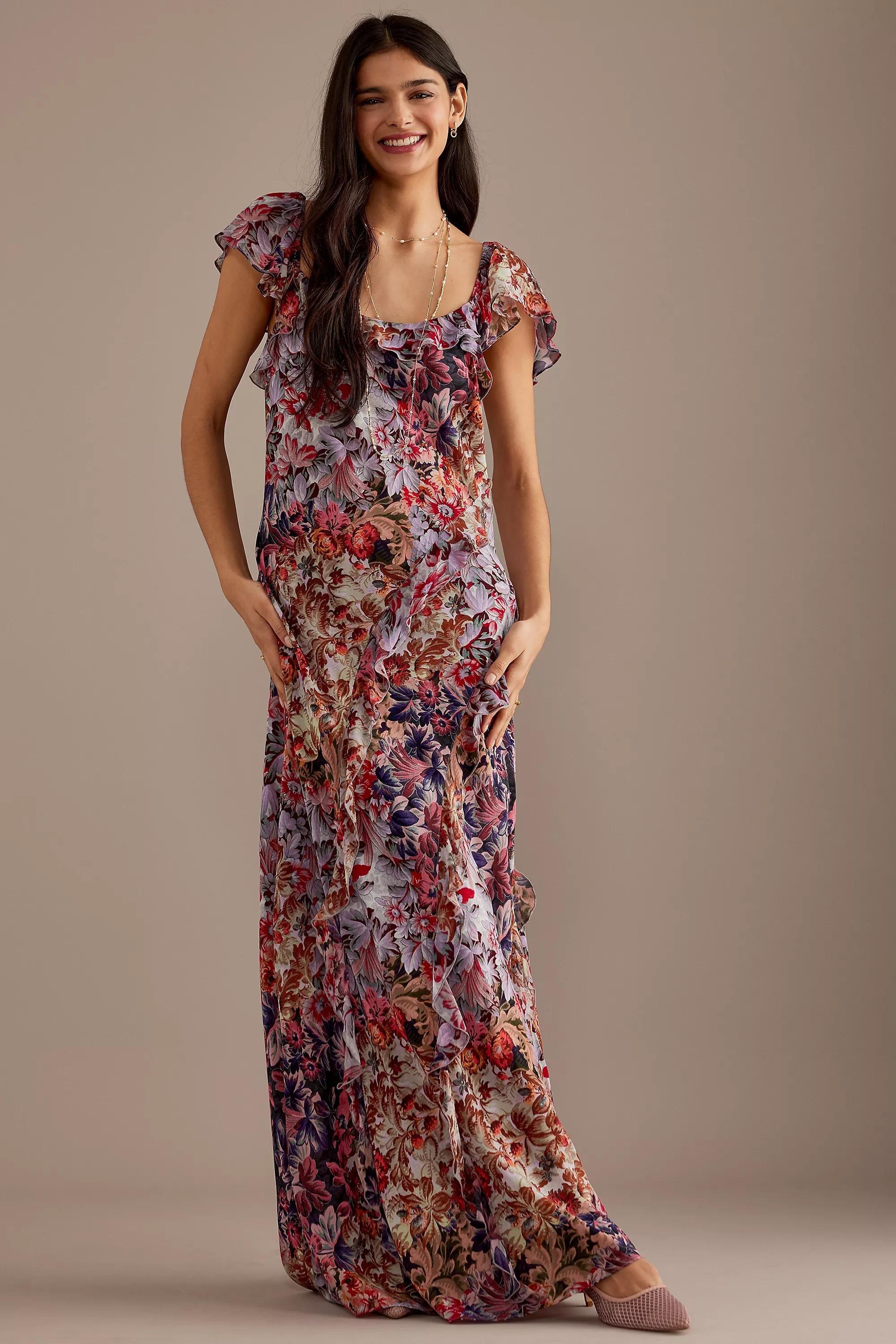 Kachel Lulu Flutter-Sleeve Ruffle Maxi Dress, Multicolour, , large image number 0