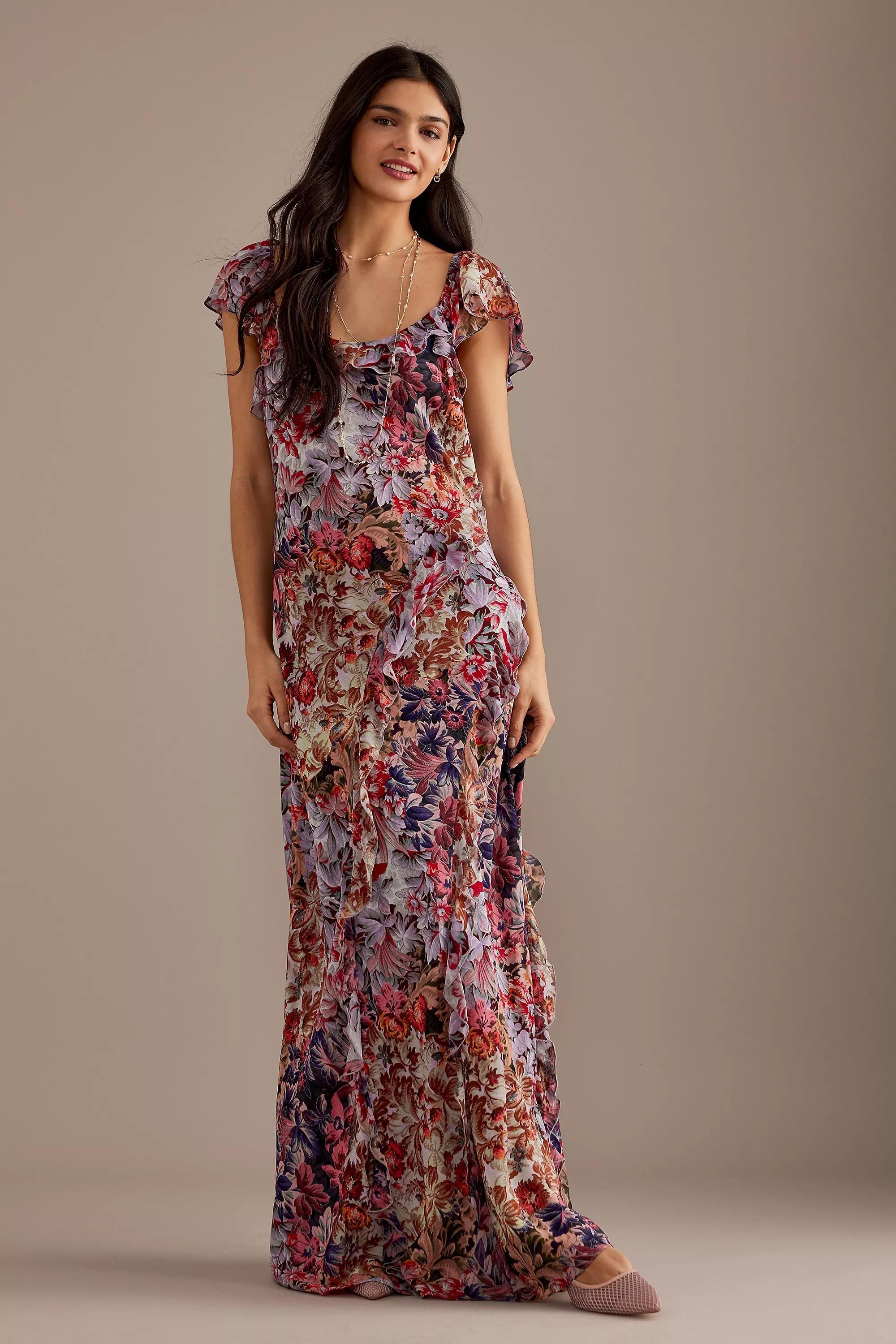 Kachel Lulu Flutter-Sleeve Ruffle Maxi Dress, Multicolour, , large image number 1