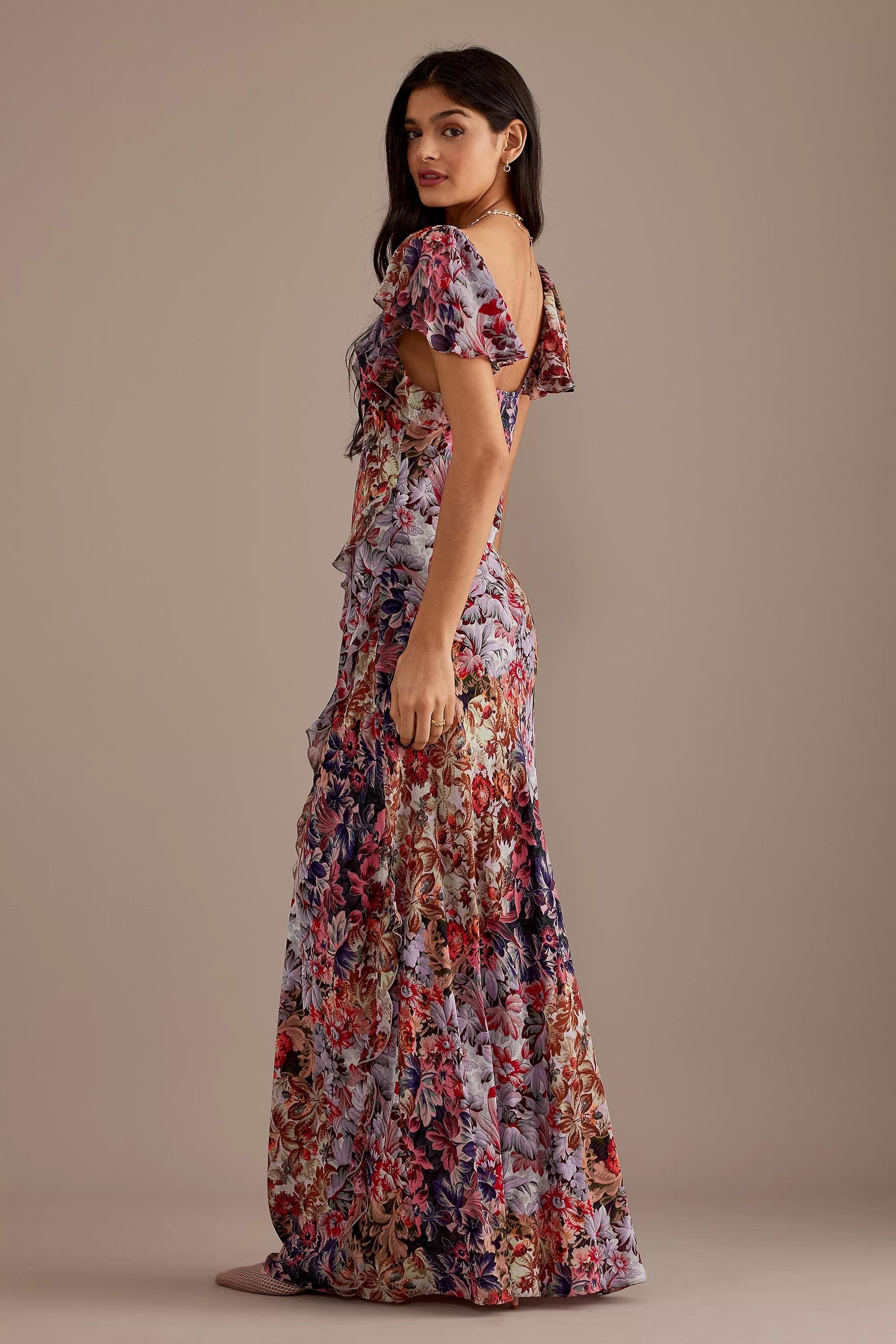 Kachel Lulu Flutter-Sleeve Ruffle Maxi Dress, Multicolour, , large image number 2