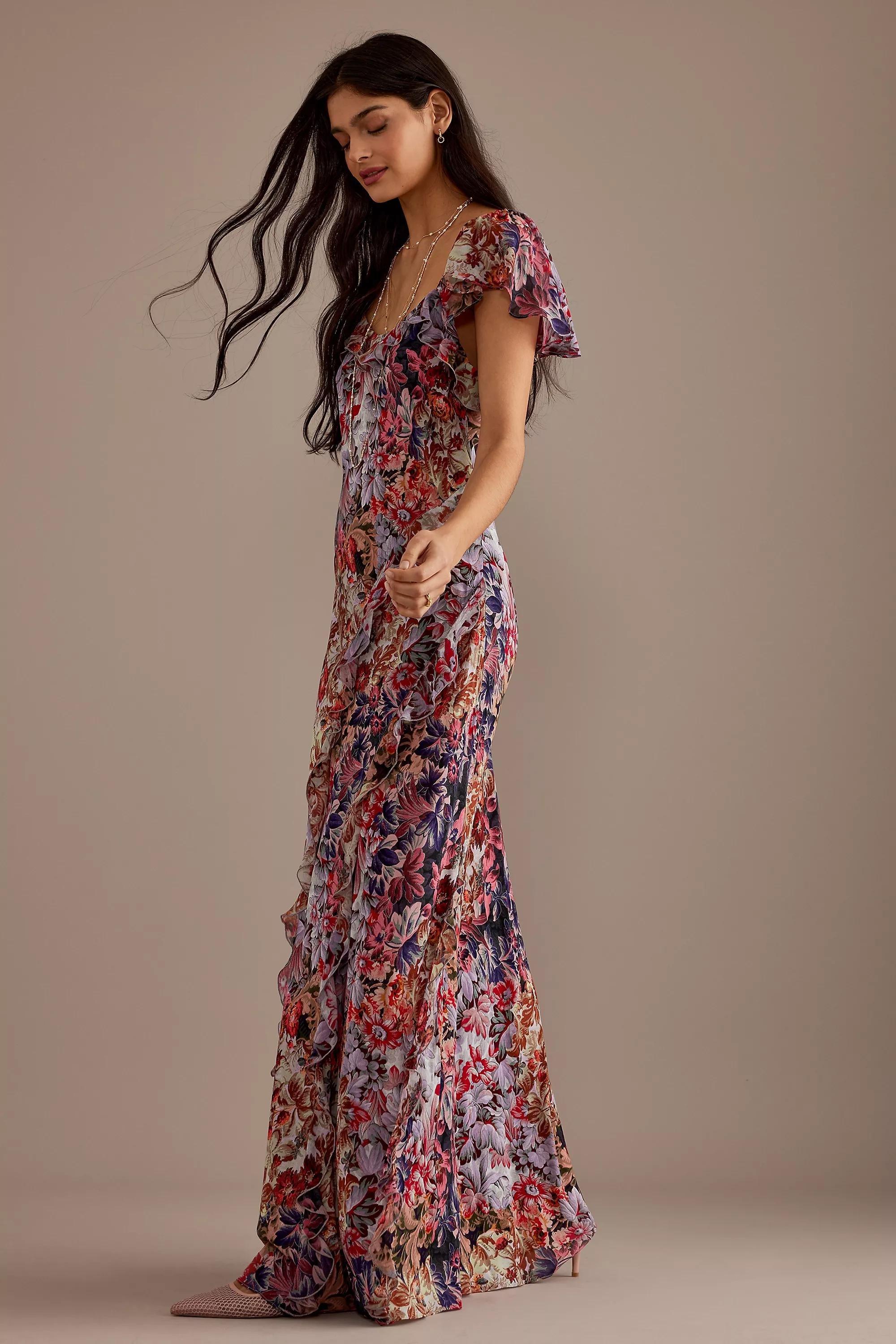 Kachel Lulu Flutter-Sleeve Ruffle Maxi Dress, Multicolour, , large image number 3