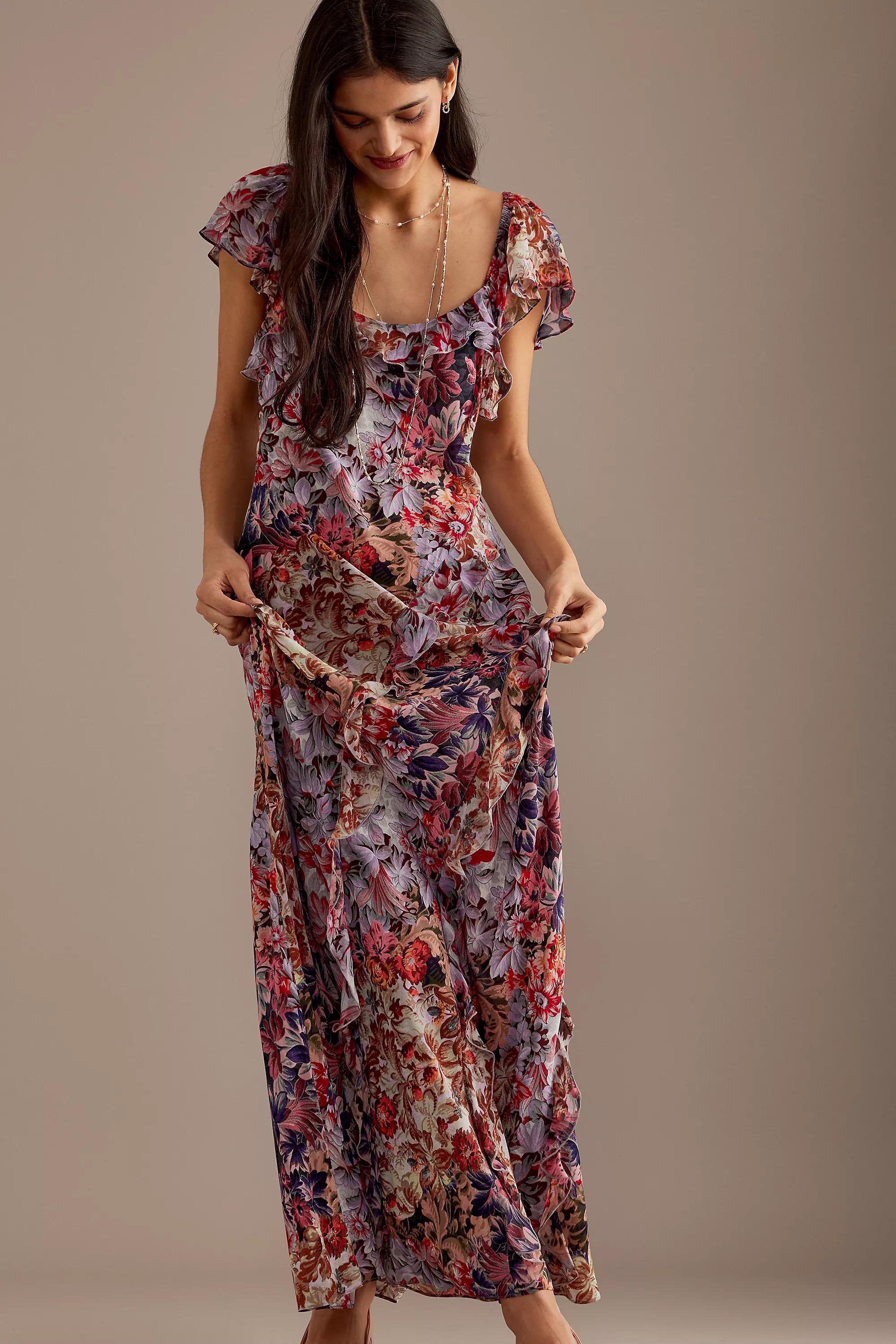 Kachel Lulu Flutter-Sleeve Ruffle Maxi Dress, Multicolour, , large image number 4