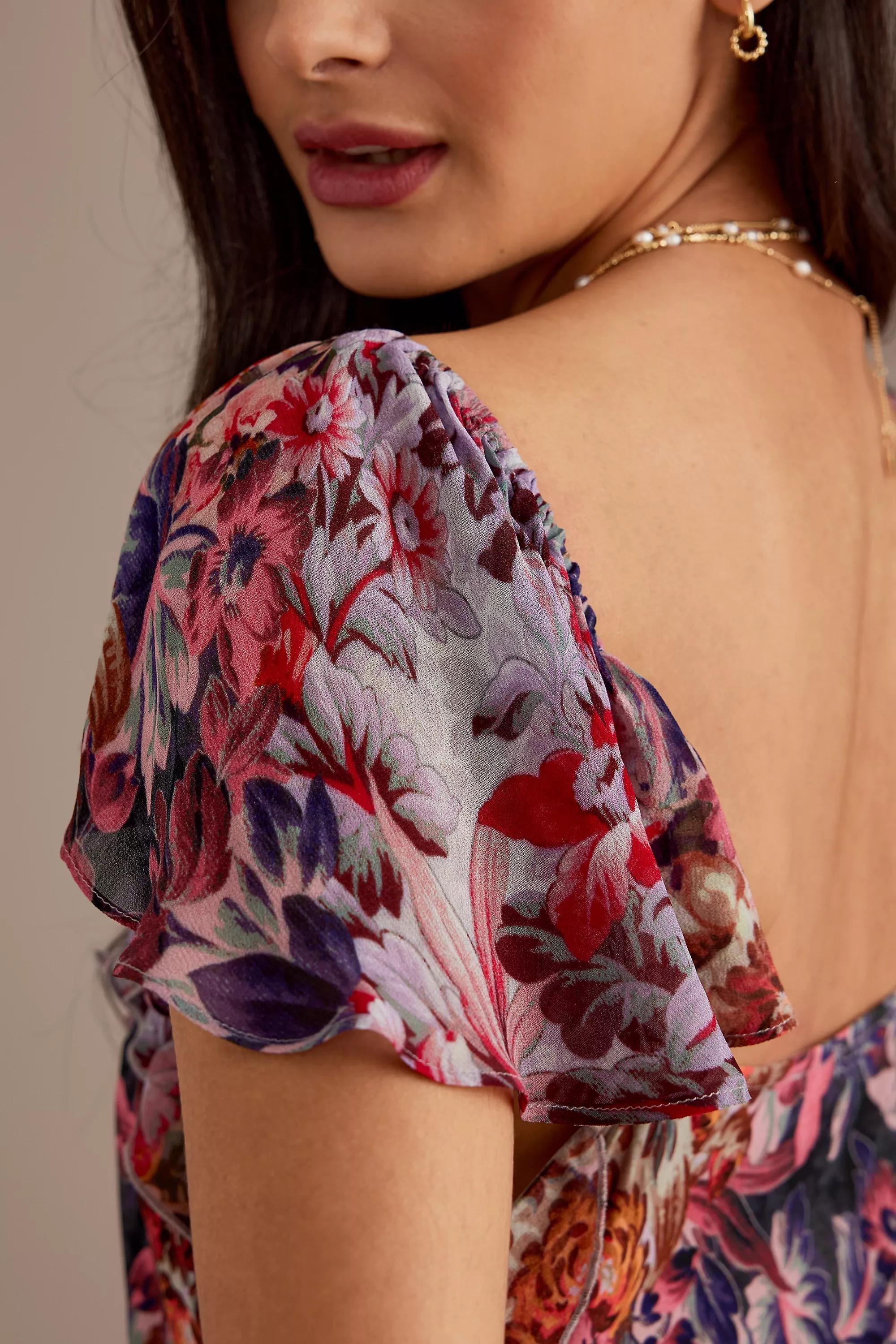 Kachel Lulu Flutter-Sleeve Ruffle Maxi Dress, Multicolour, , large image number 5