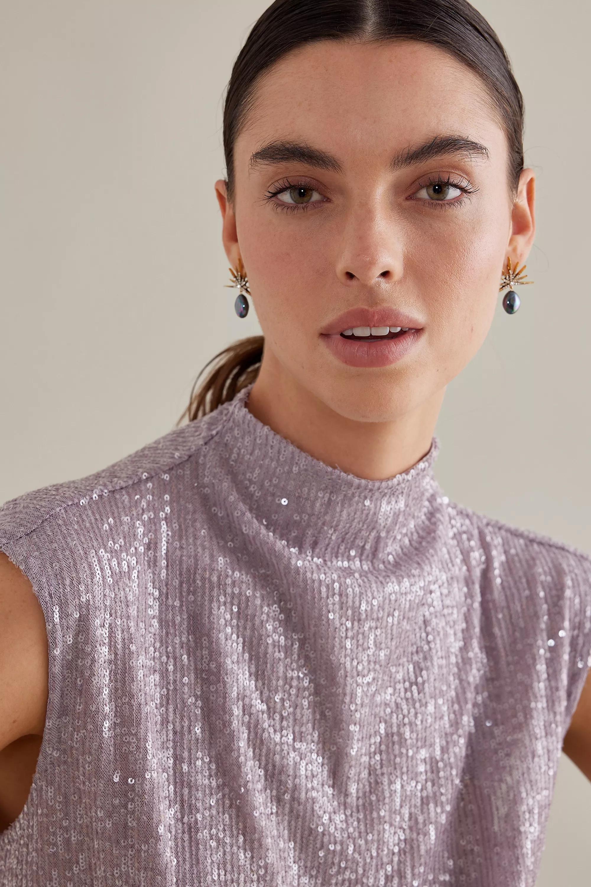 Gold-Plated Crystal Spike Pearl-Drop Earrings, Black, , medium