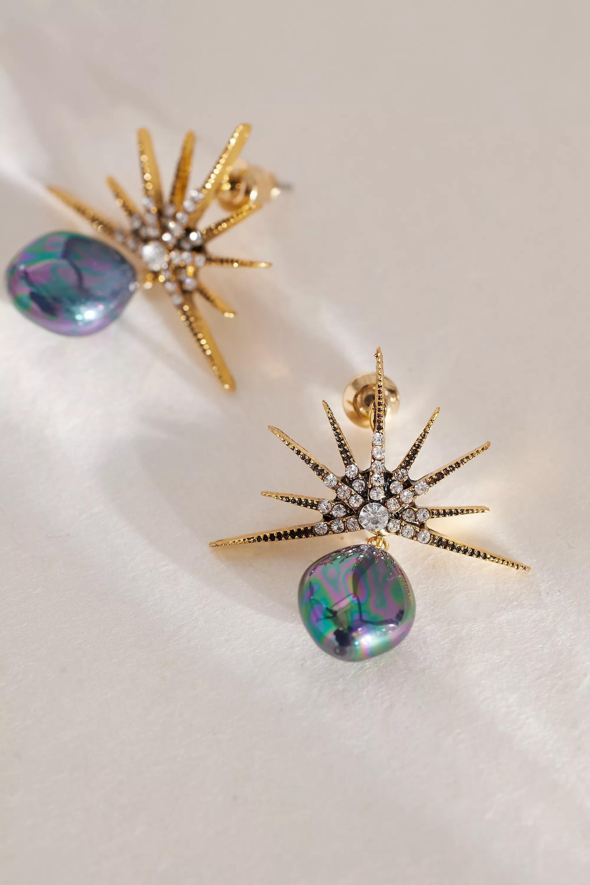 Gold-Plated Crystal Spike Pearl-Drop Earrings, Black, A501_0001, large image number 3