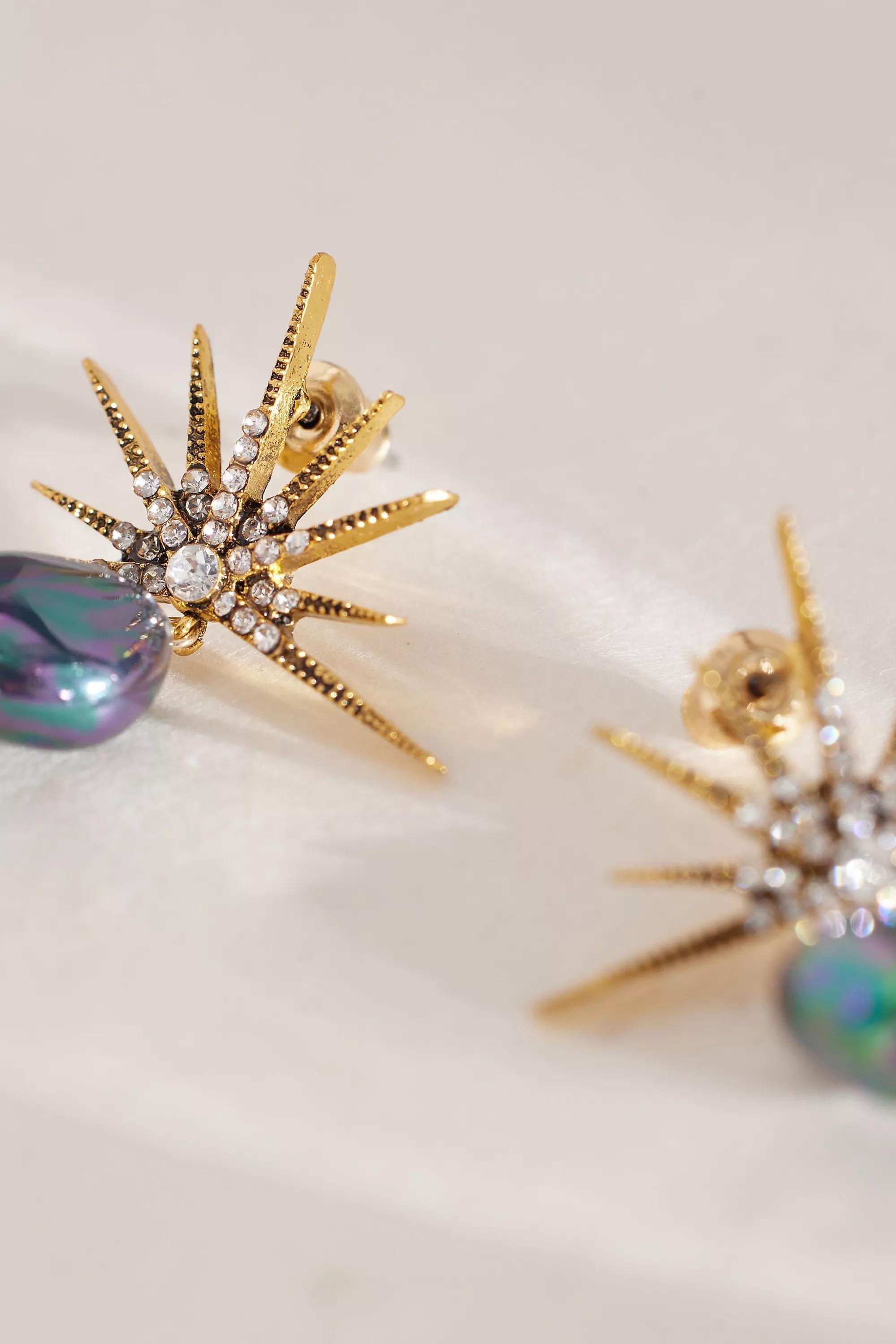 Gold-Plated Crystal Spike Pearl-Drop Earrings, Black, A501_0001, large image number 4