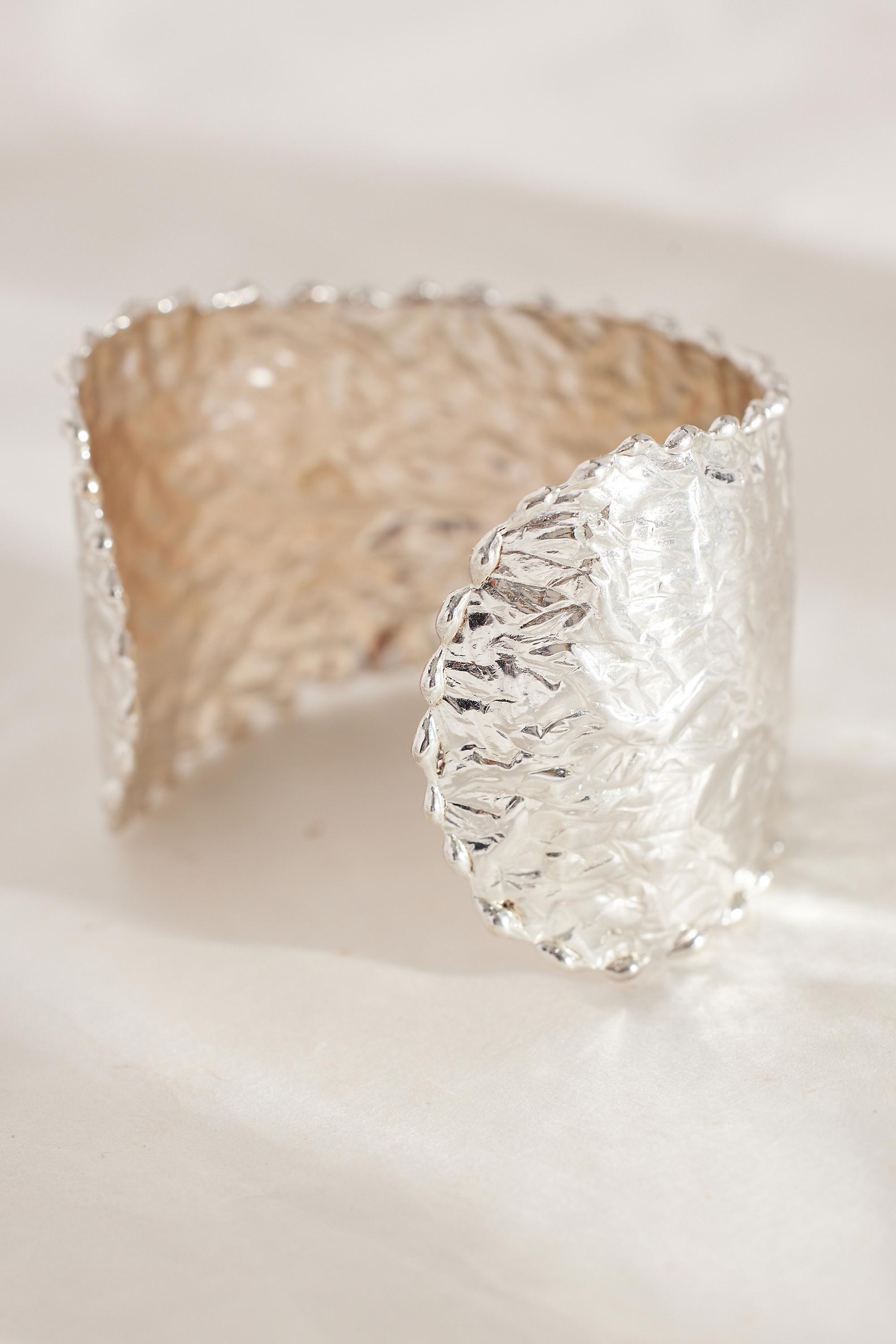 Textured Scallop Cuff Bracelet, Silver, , medium