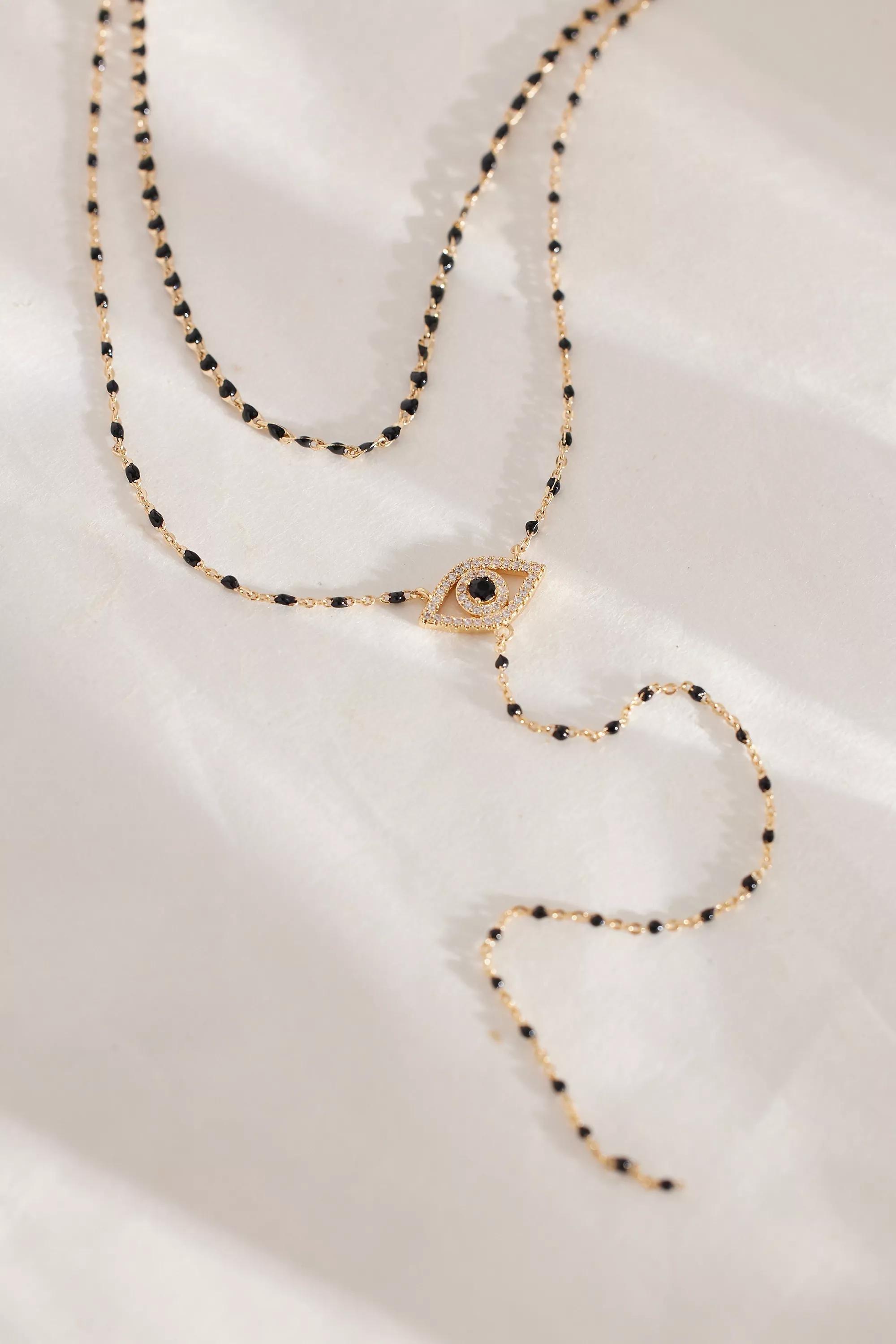Uk Epoxy Layer Evileye Necklace, Black, A501_0001, large image number 0