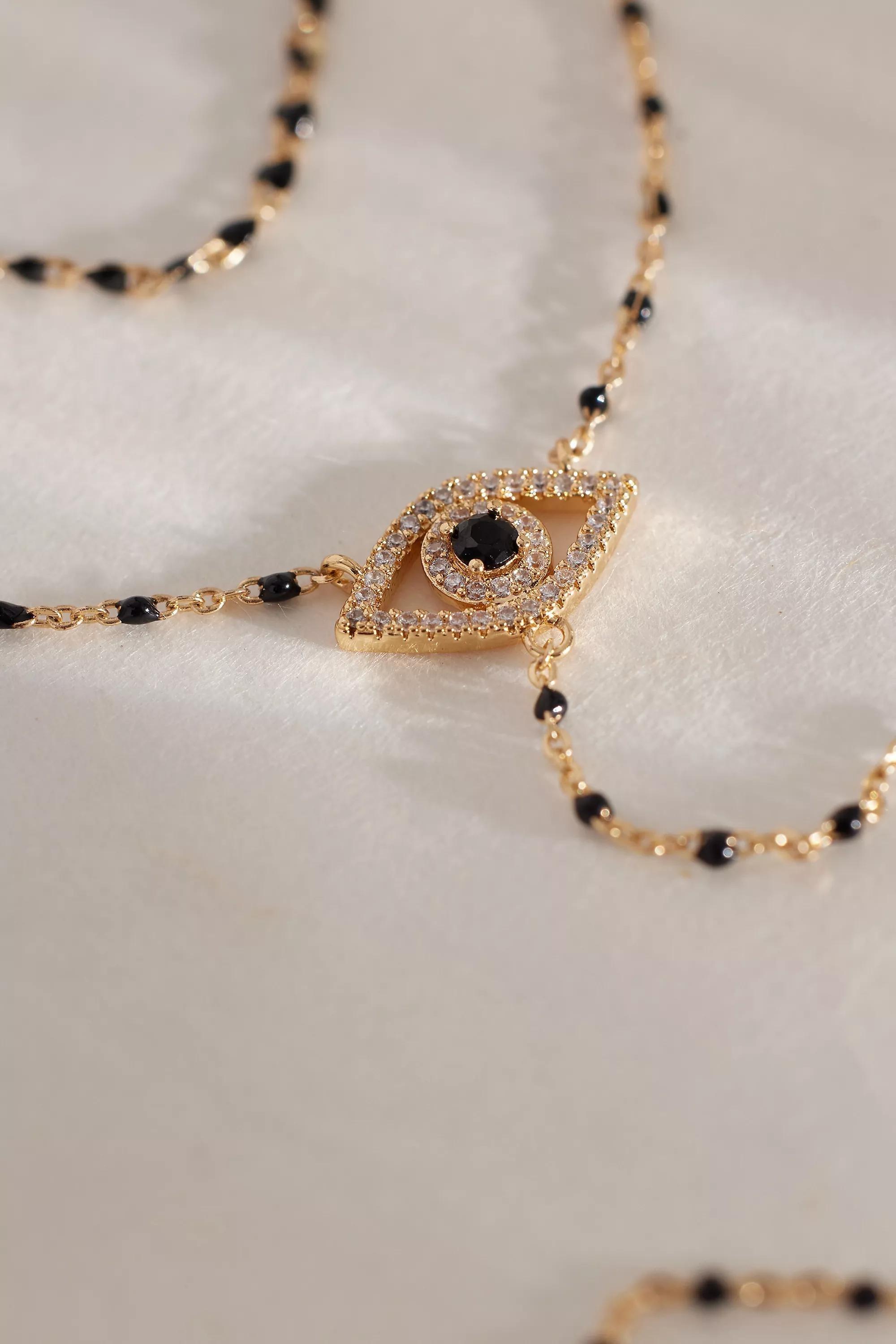 Uk Epoxy Layer Evileye Necklace, Black, A501_0001, large image number 1