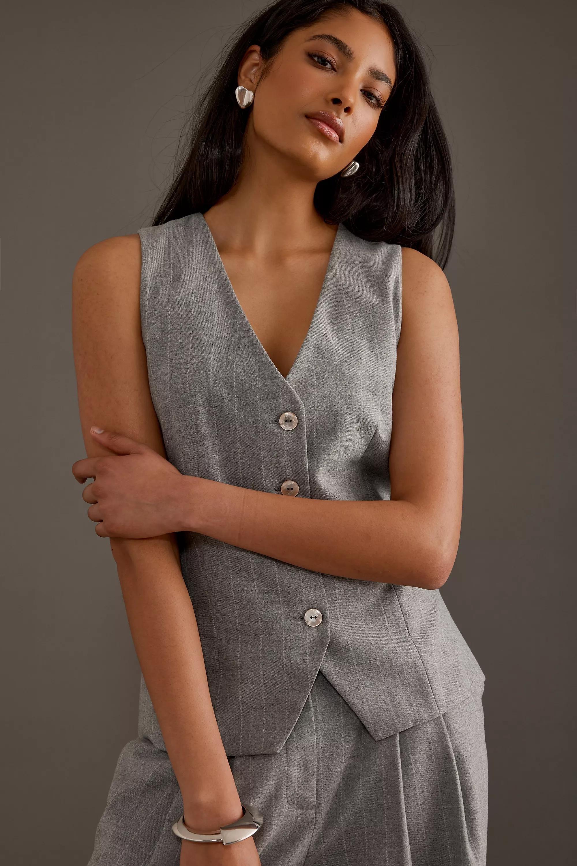 Luna Pinstripe Waistcoat, Grey, , large image number 0