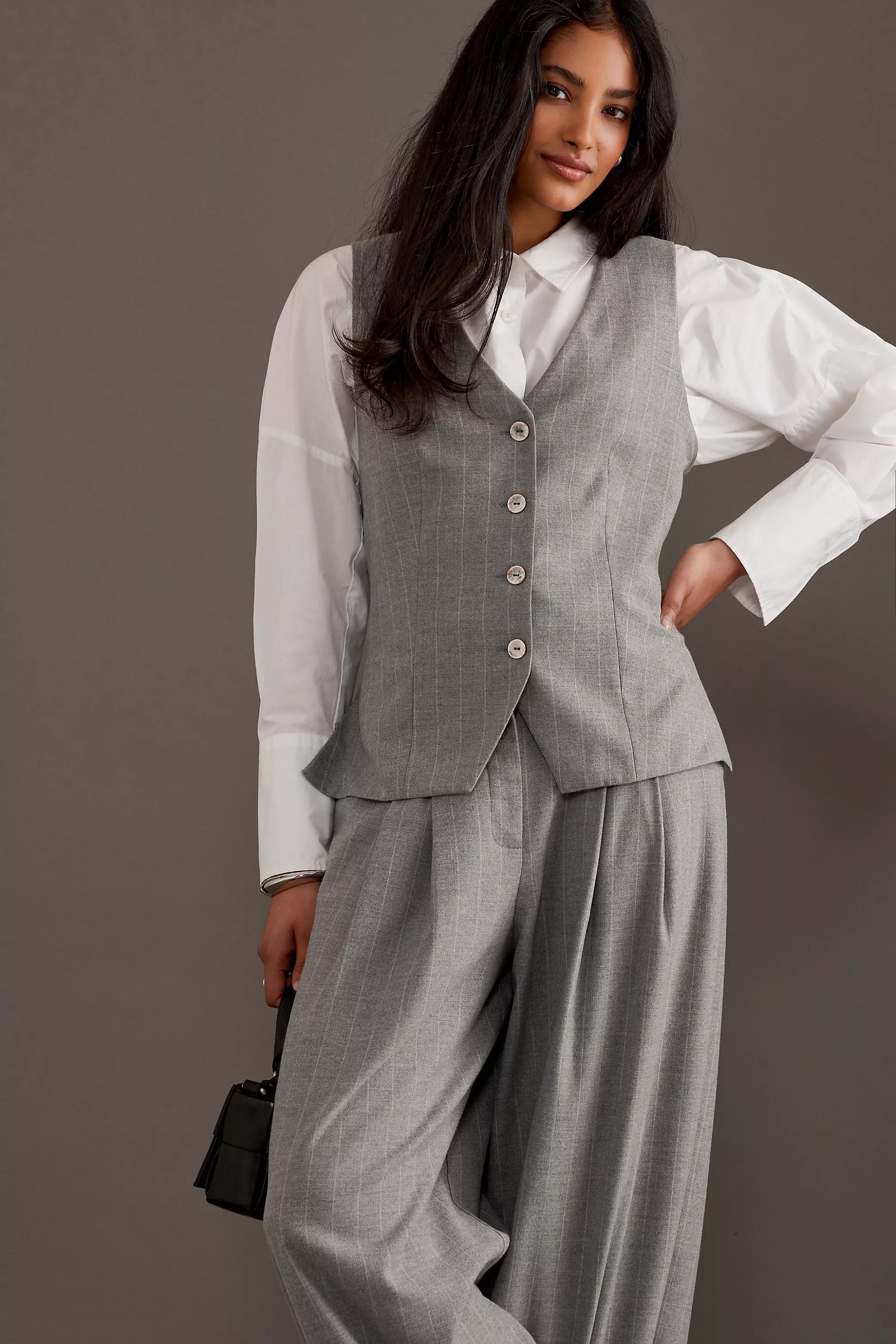Luna Pinstripe Waistcoat, Grey, , large image number 1