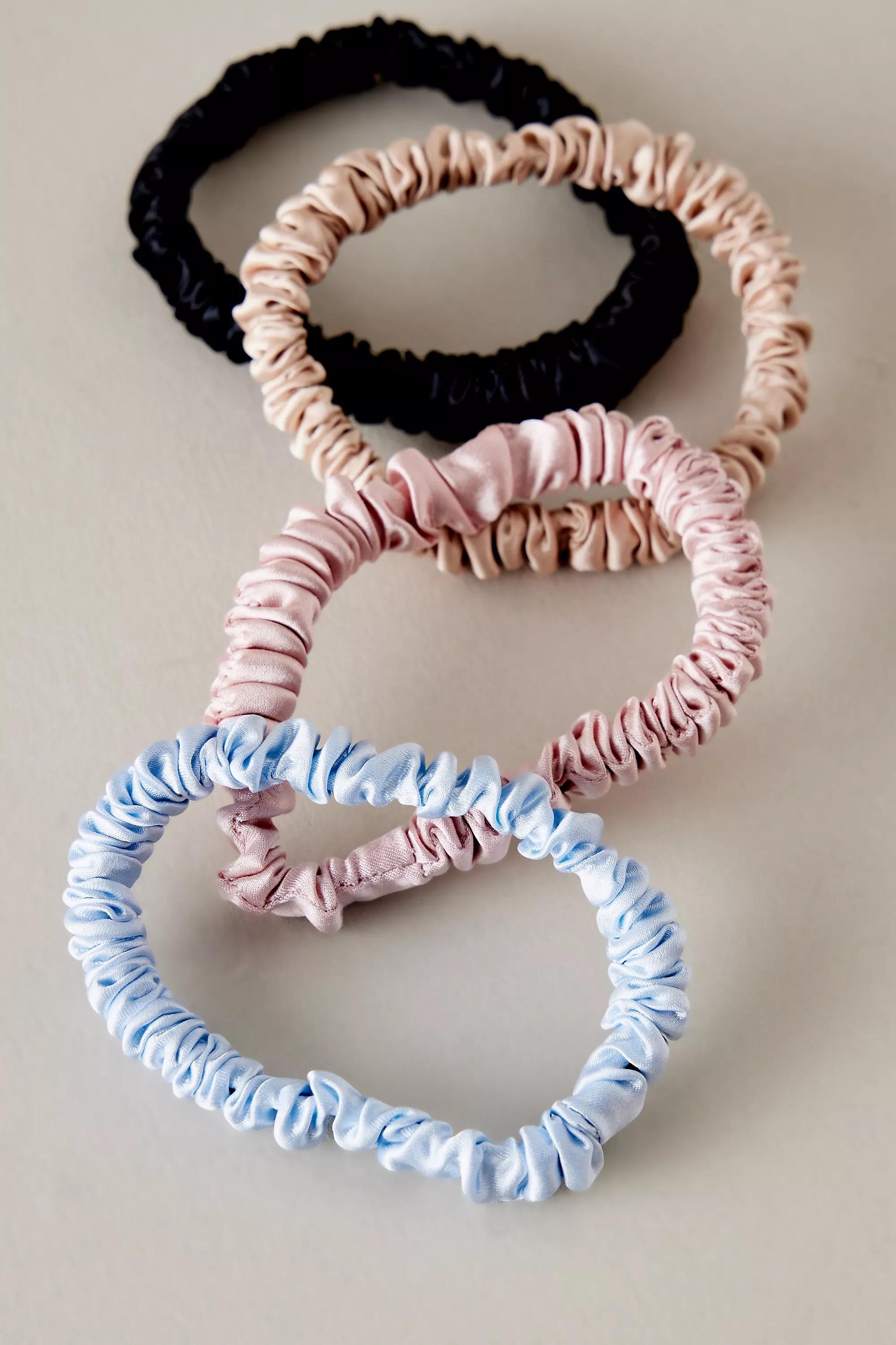 The Big Silk Mulberry Silk Skinny Hair Scrunchies, Set Of 4, Blue, , large image number 0