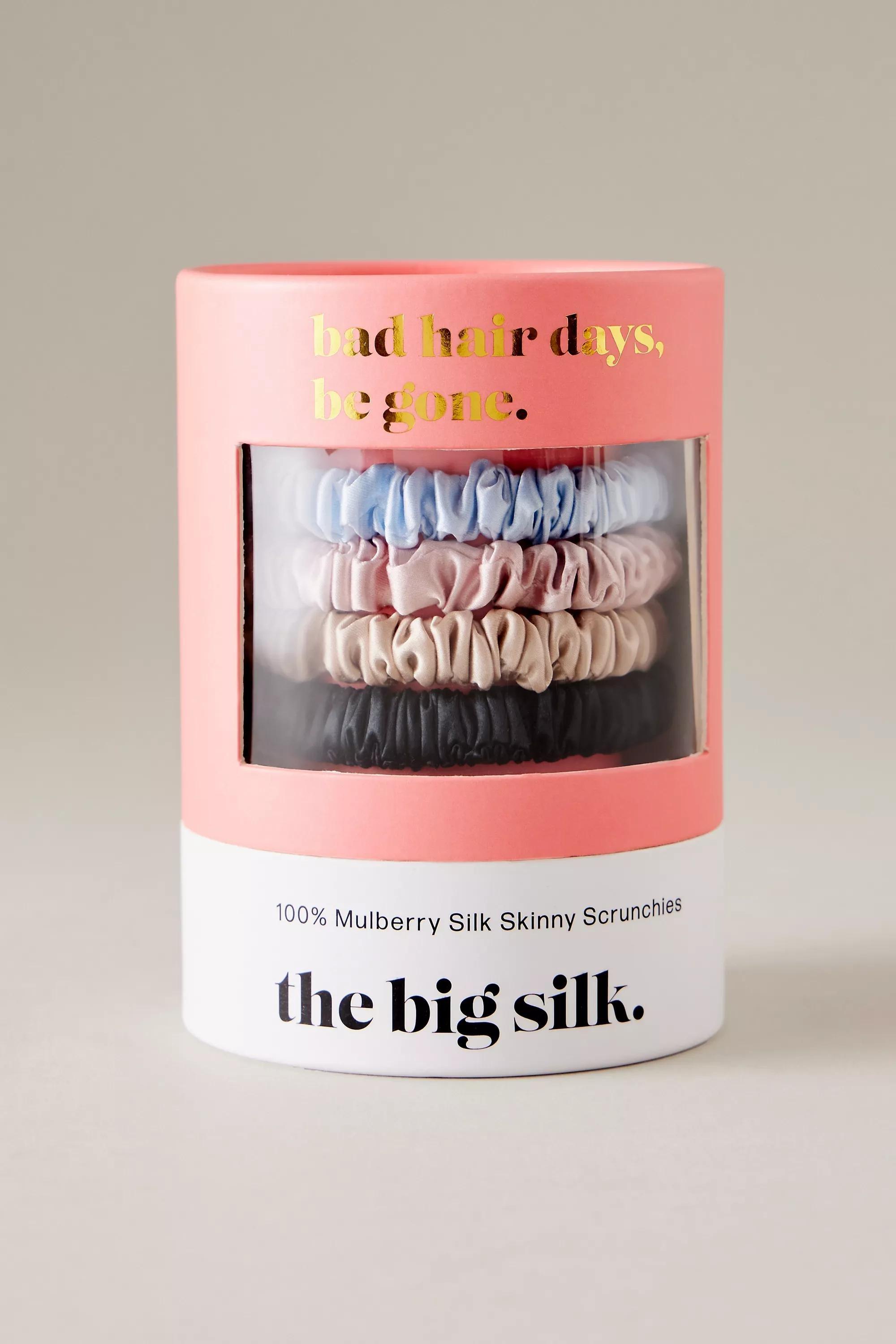 The Big Silk Mulberry Silk Skinny Hair Scrunchies, Set Of 4, Blue, , large image number 1