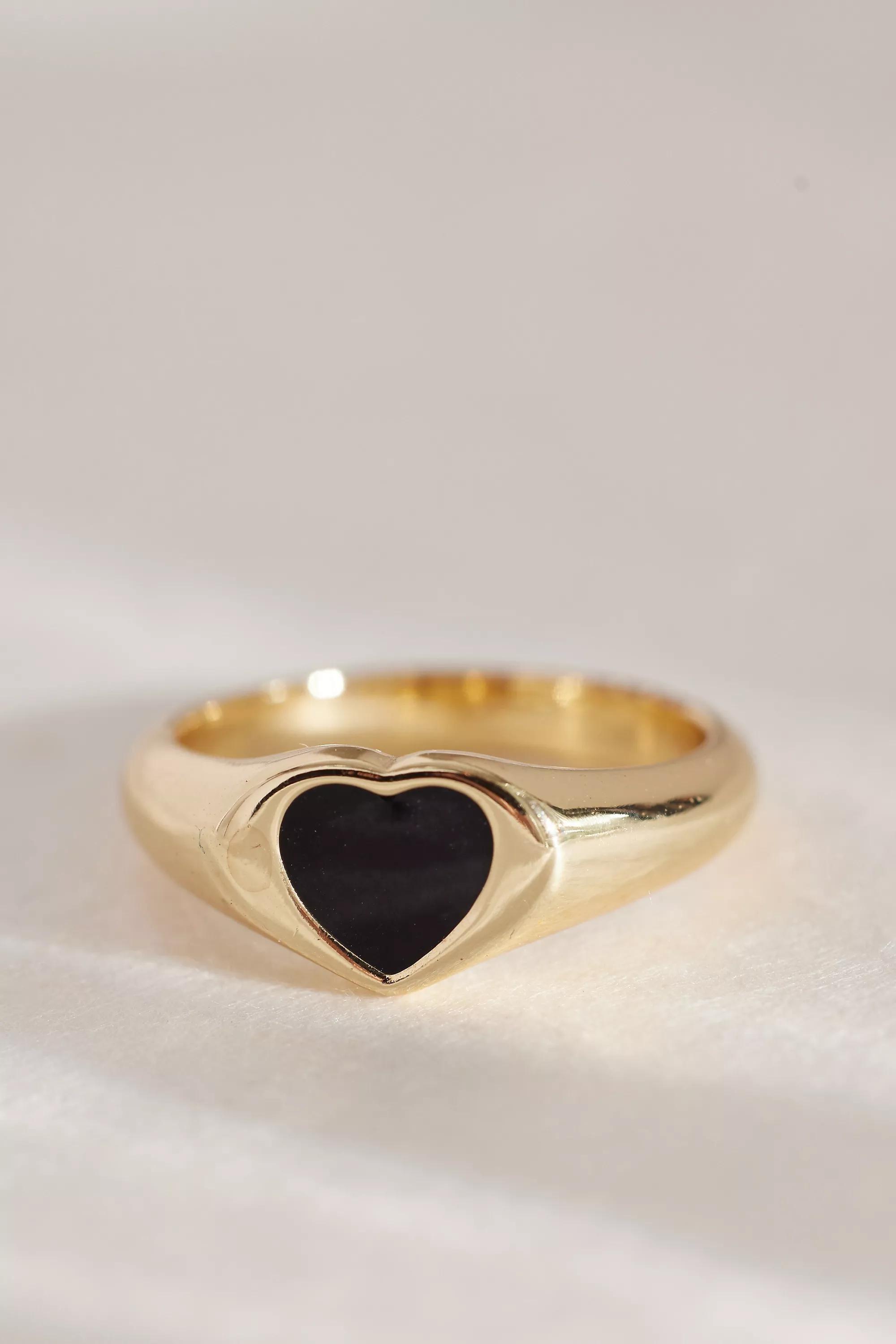 Heart Signet Ring, Black, A501_0070, large image number 3