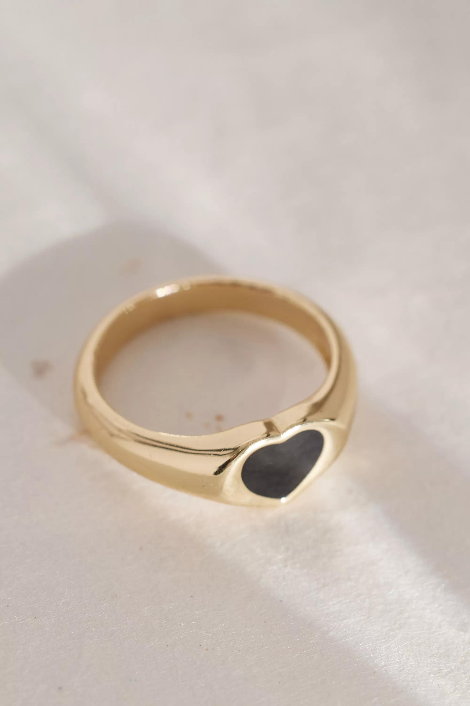 Heart Signet Ring, Black, A501_0070, large image number 4