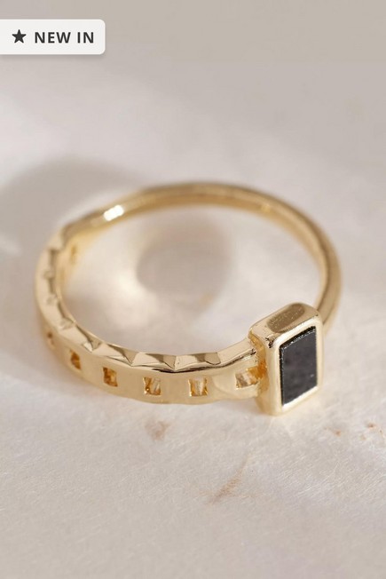 Anthropologie - Square-Stone Link Ring, Gold