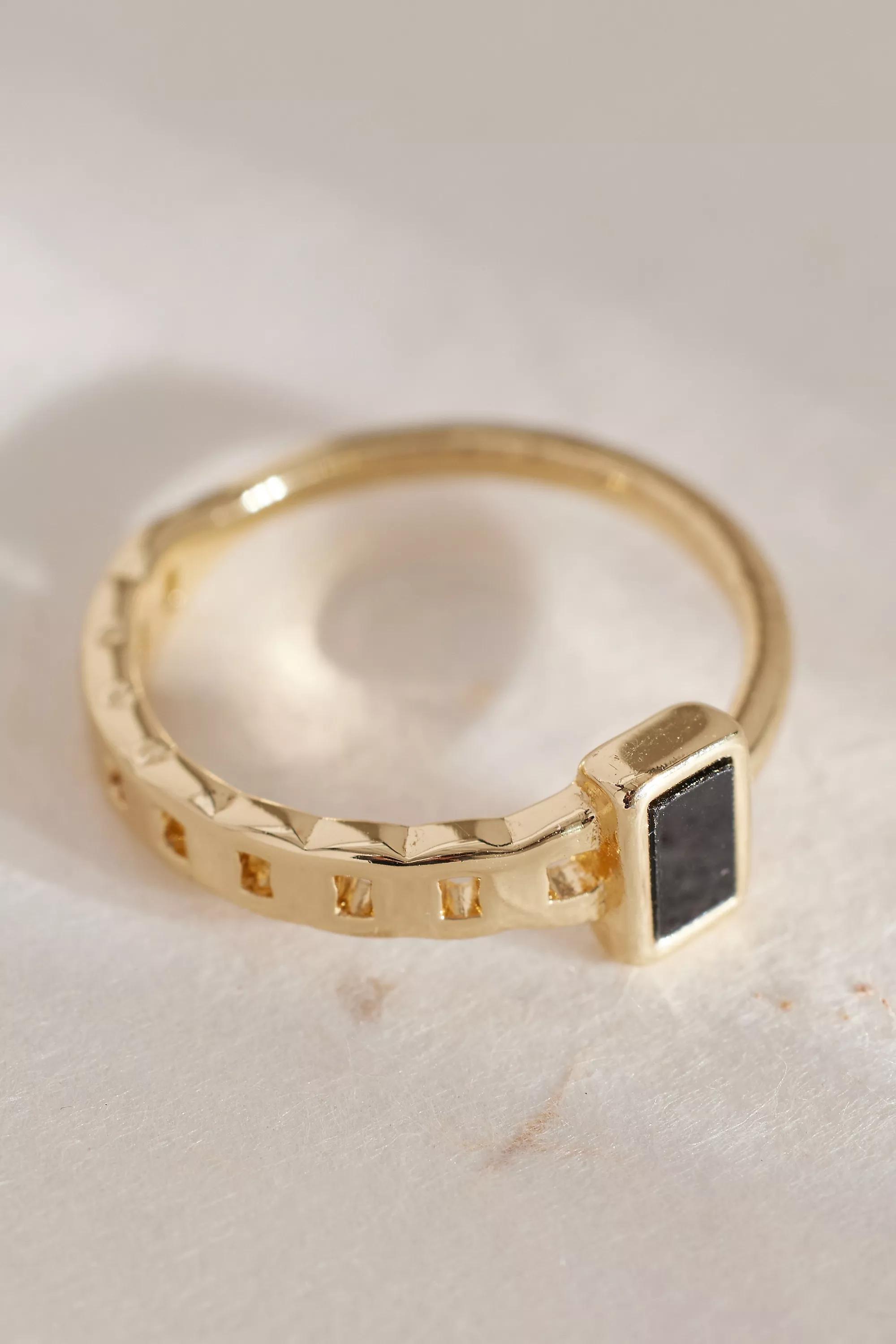 Square-Stone Link Ring, Gold, A501_0070, large image number 1