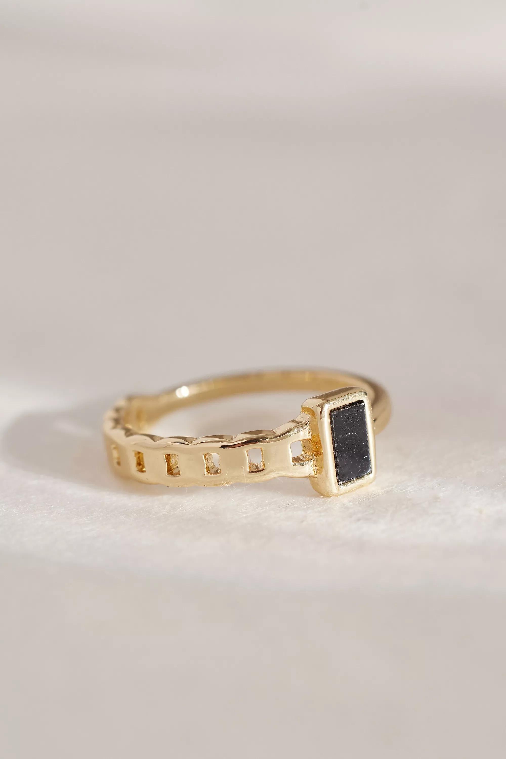Square-Stone Link Ring, Gold, A501_0070, large image number 3