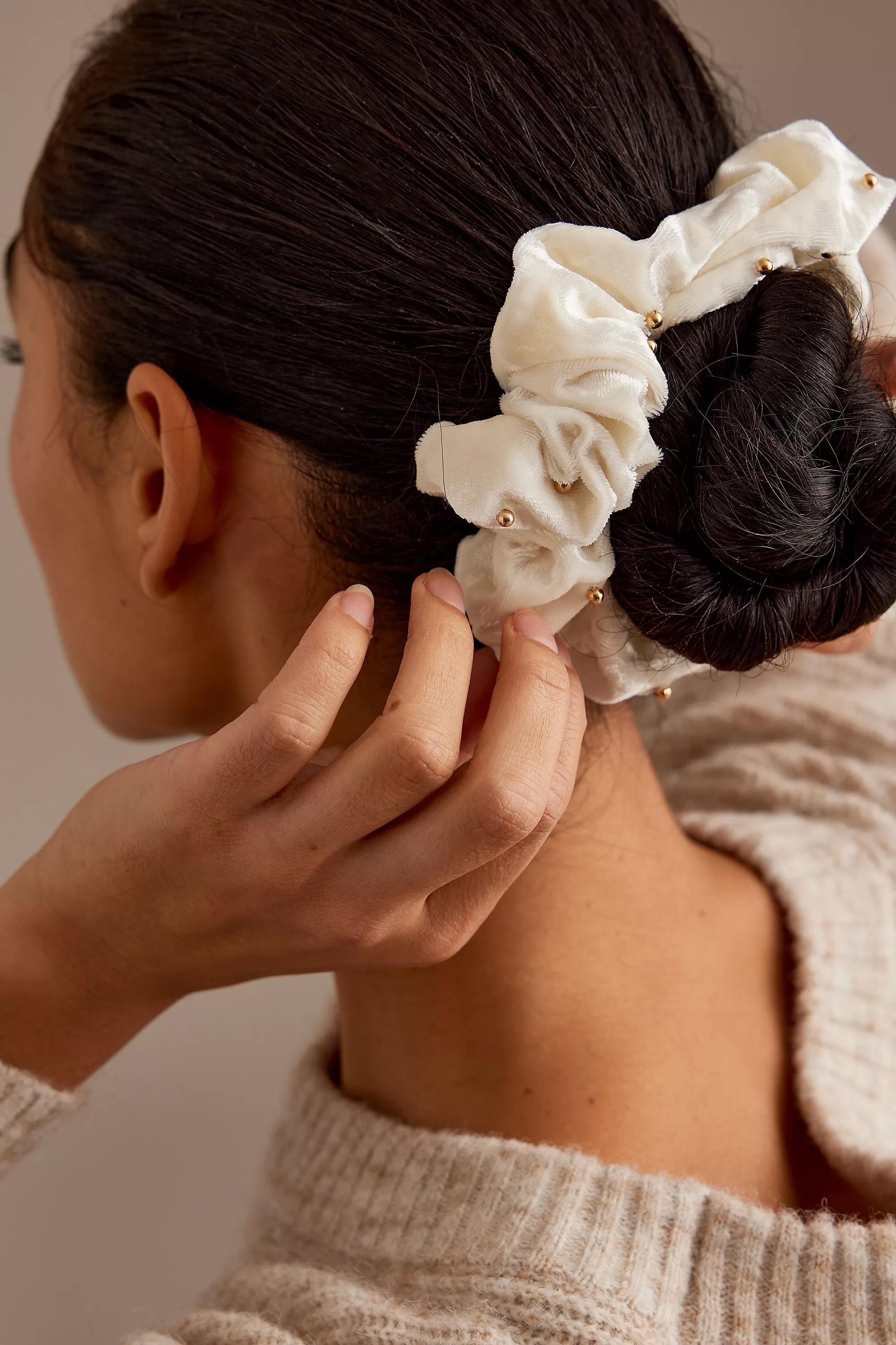 Set Of 2 Scrunchies, Cream, A501_0000, large image number 2